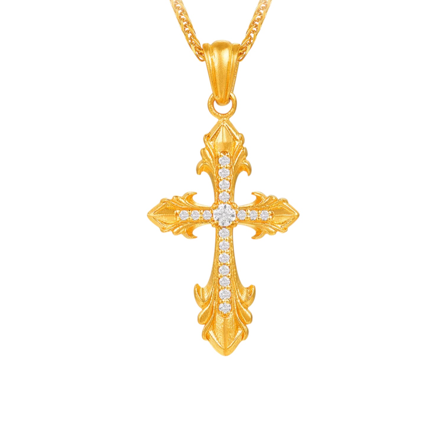 24k Real Gold Iris Cross Moissanite Pendant