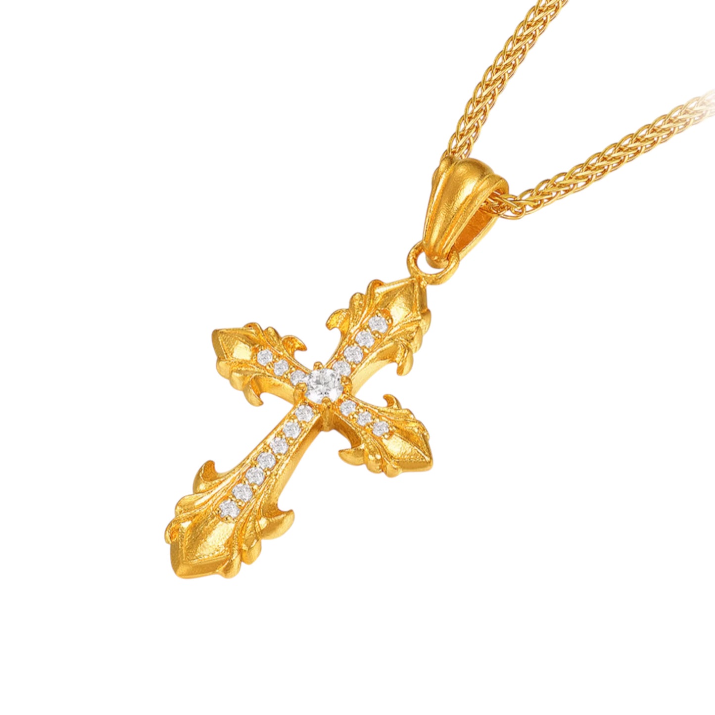 24k Real Gold Iris Cross Moissanite Pendant