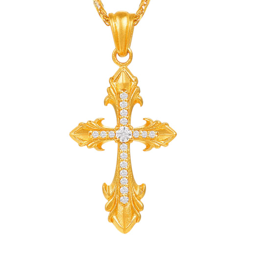 24k Real Gold Iris Cross Moissanite Pendant