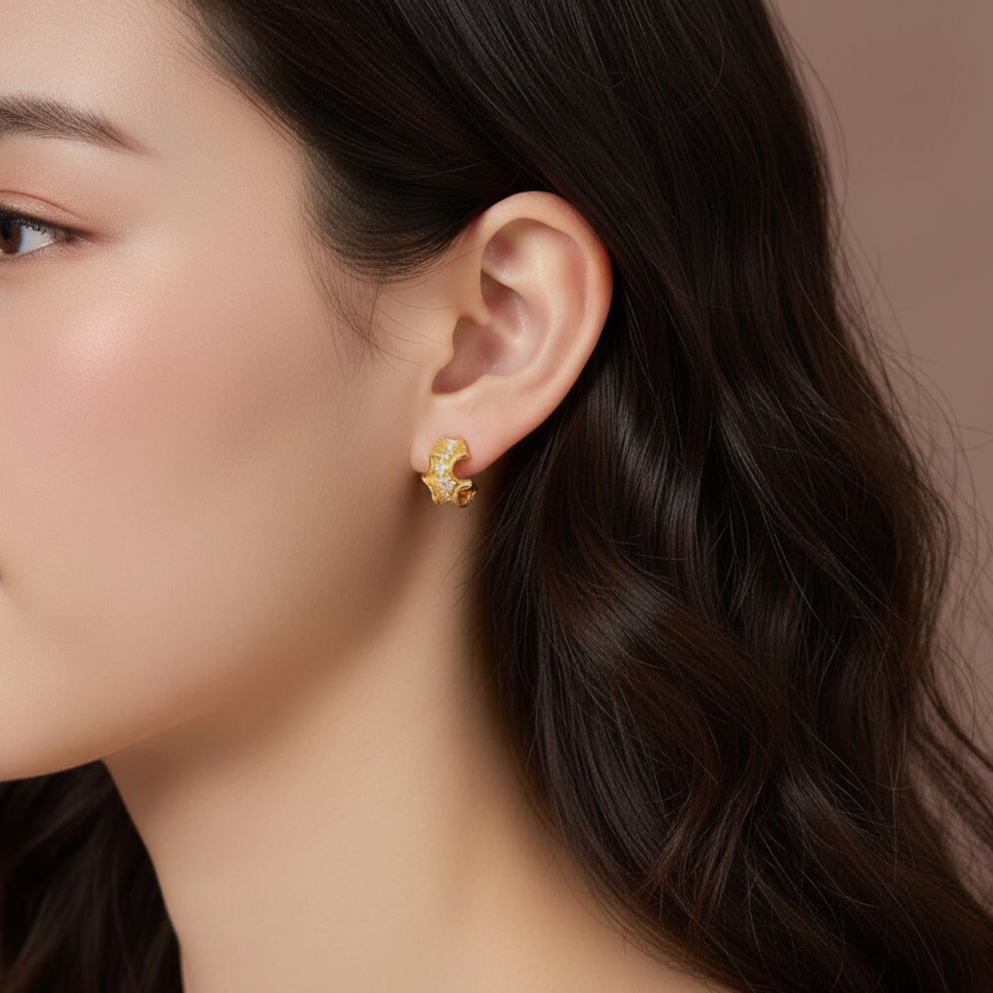24K Real Gold Minimal Moissanite Twist Hoop Stud Earrings