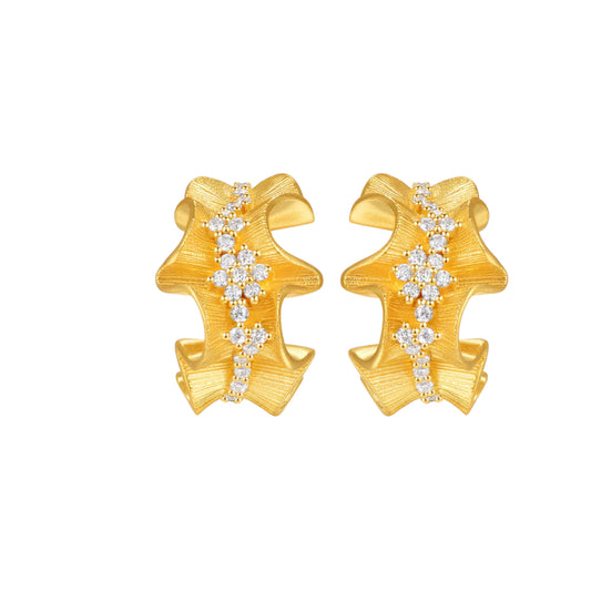 24K Real Gold Minimal Moissanite Twist Hoop Stud Earrings