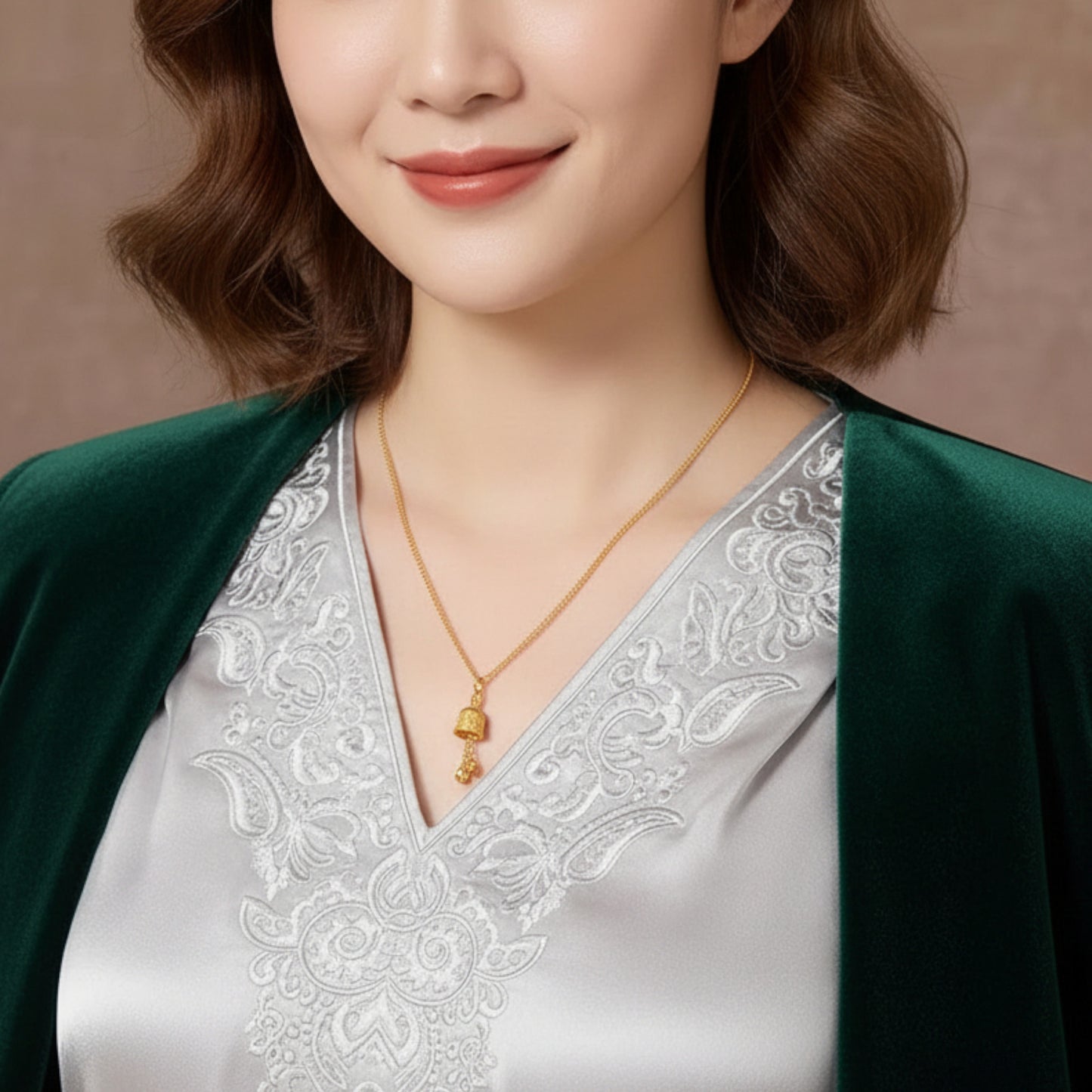 24k Real Gold The Five Wealth Gods Bell Charm Pendant