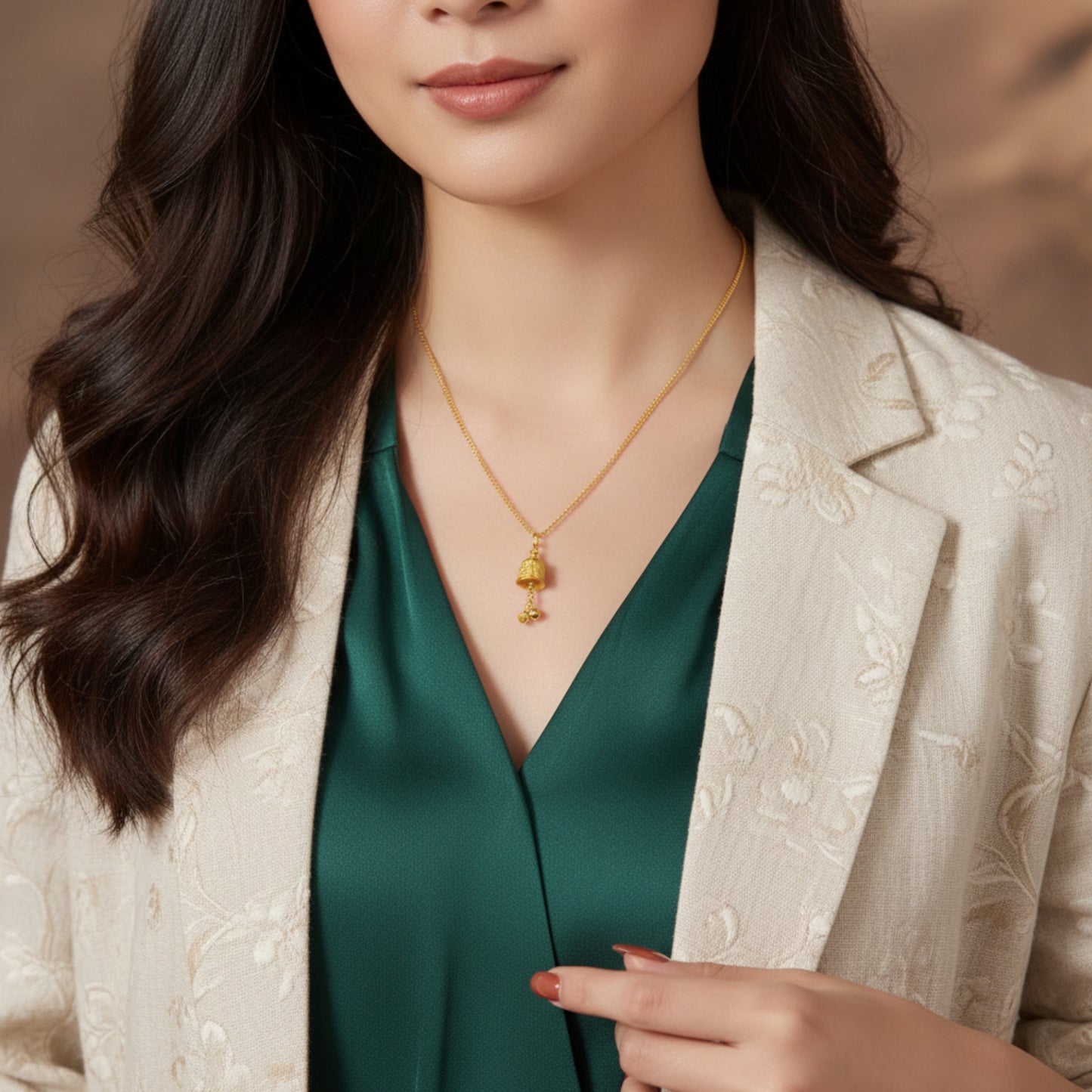 24k Real Gold The Five Wealth Gods Bell Charm Pendant