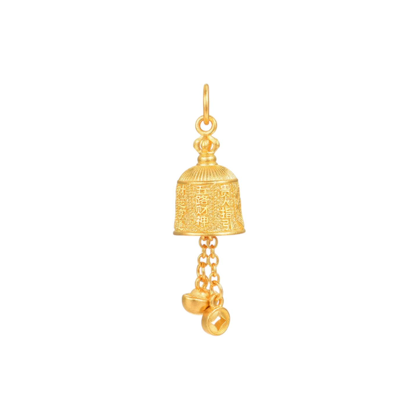24k Real Gold The Five Wealth Gods Bell Charm Pendant