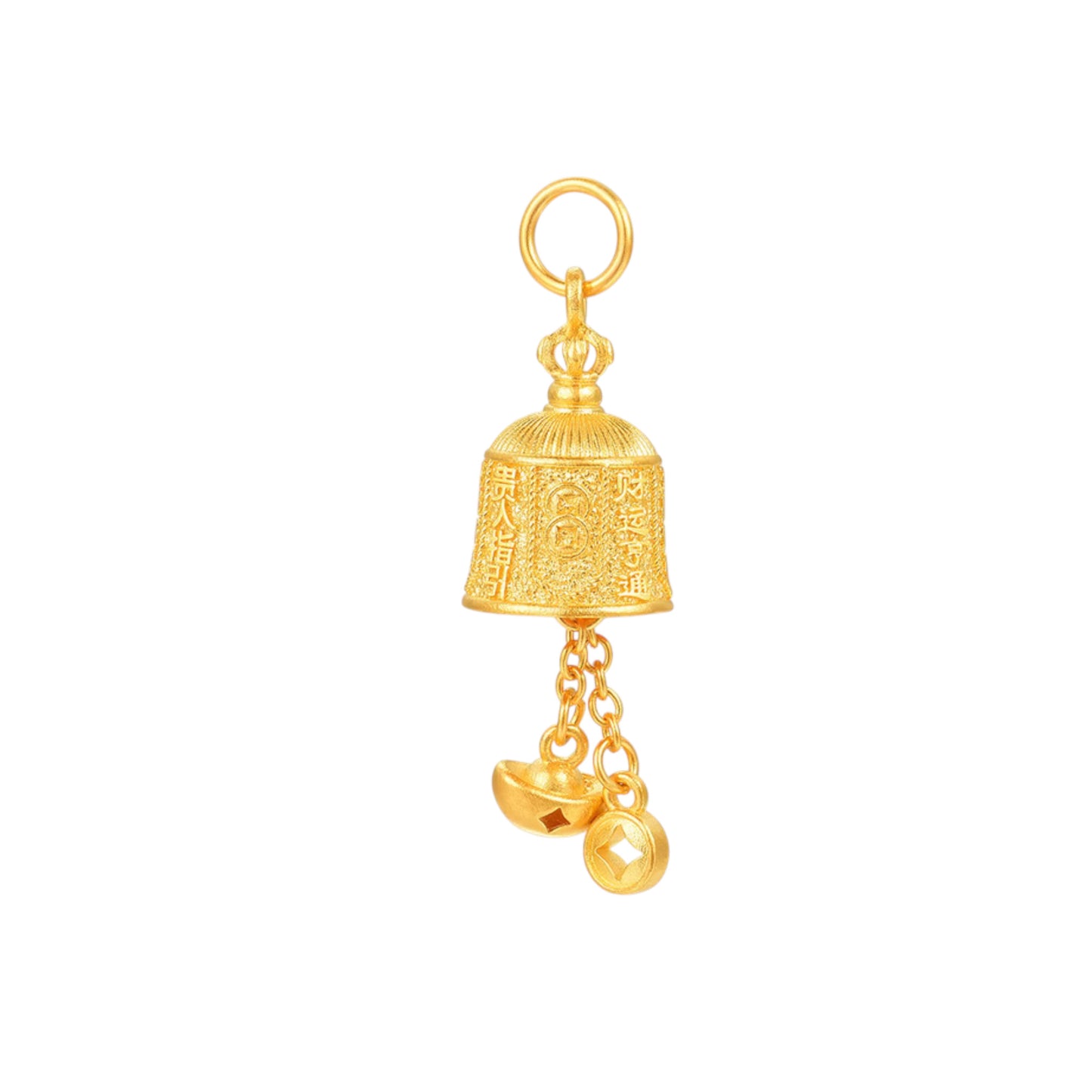 24k Real Gold The Five Wealth Gods Bell Charm Pendant