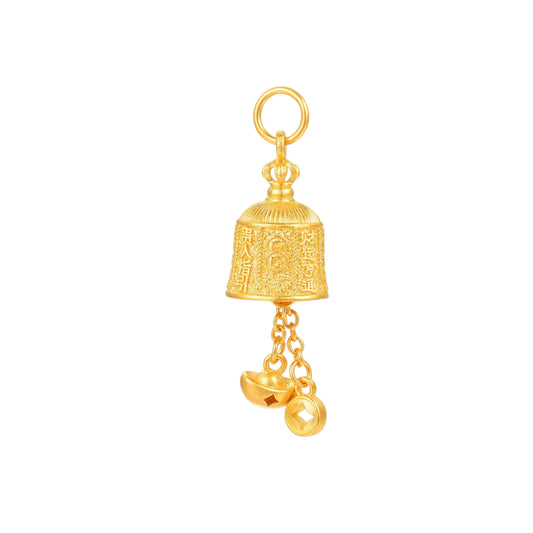 24k Real Gold The Five Wealth Gods Bell Charm Pendant
