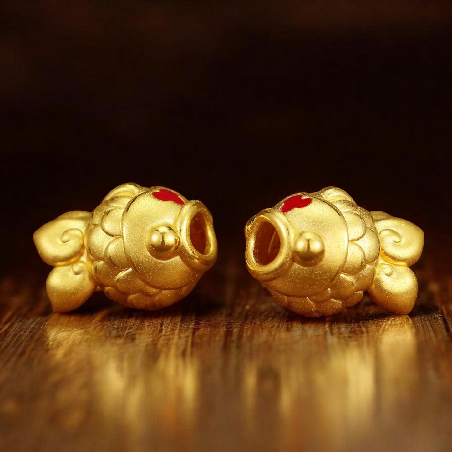24K Pure 999 Enamel Koi Fish D.I.Y Charm Pendant Good Fortune Bead