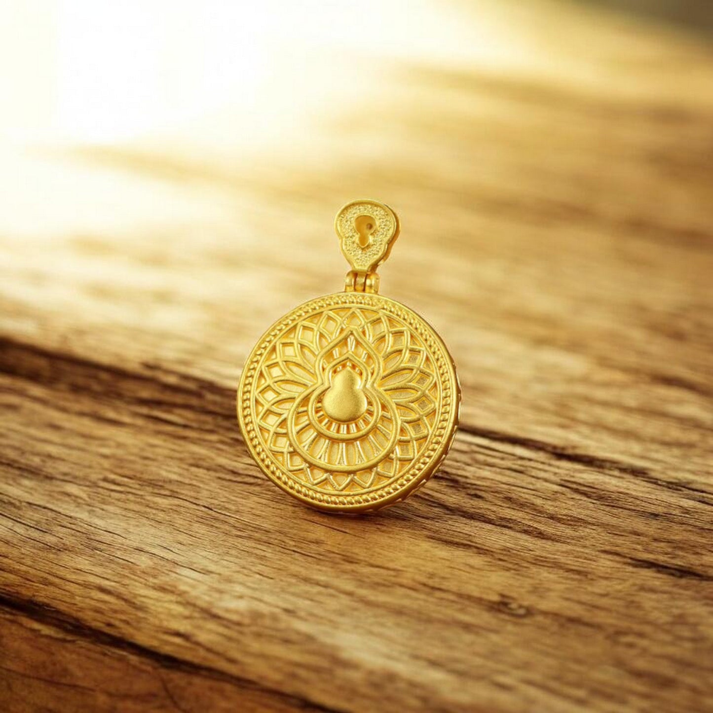 24K Pure 999 5D Hard Gold Enamel Moissanite Gourd Round Compass Pendant