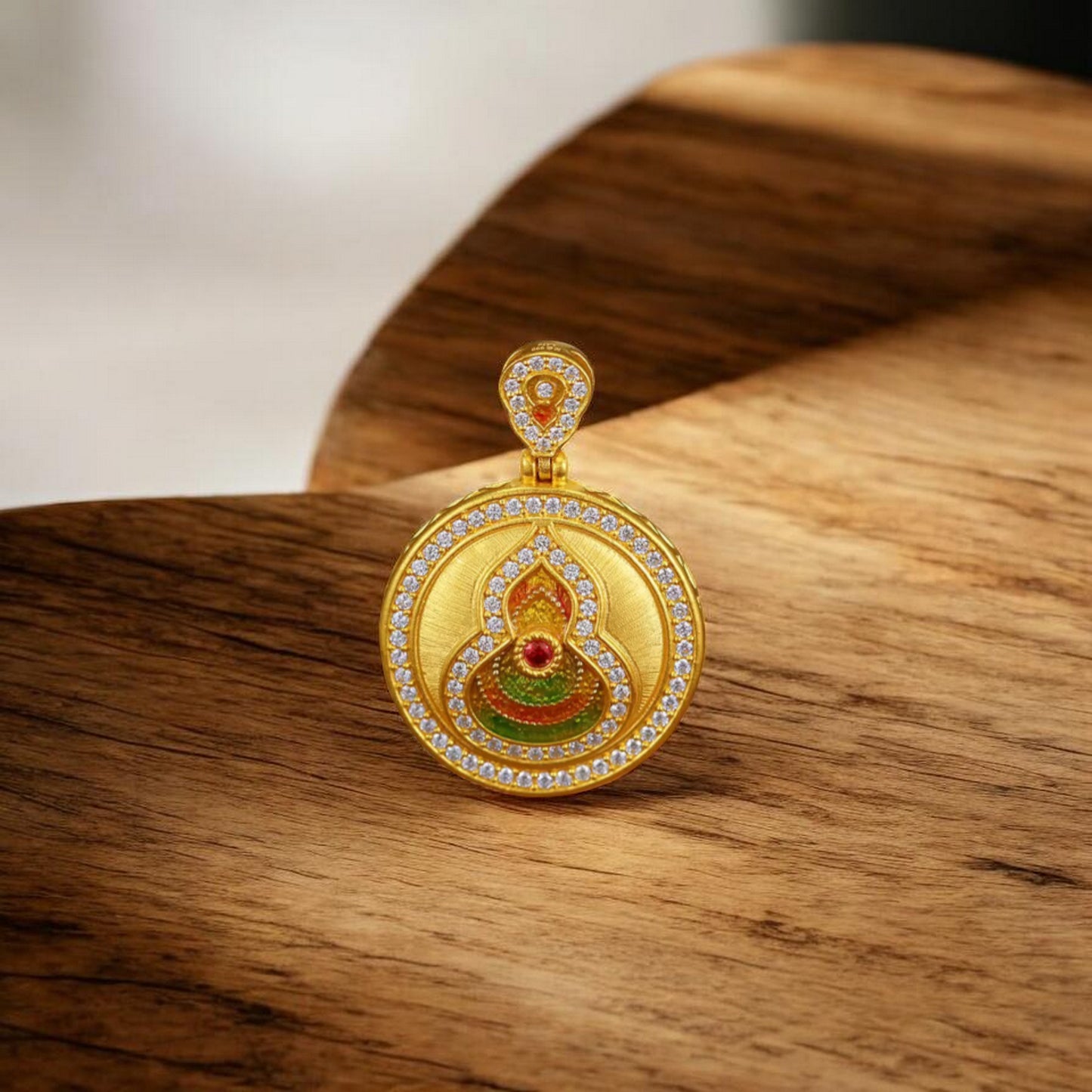 24K Pure 999 5D Hard Gold Enamel Moissanite Gourd Round Compass Pendant