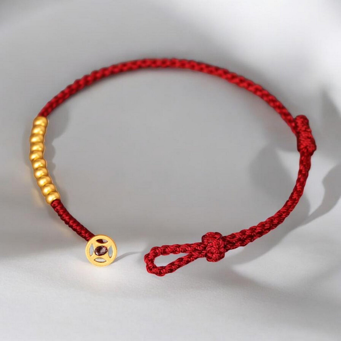 24k 999 Gold Chinese Coin Charm Fine Woven Red Rope Braided Bracelet