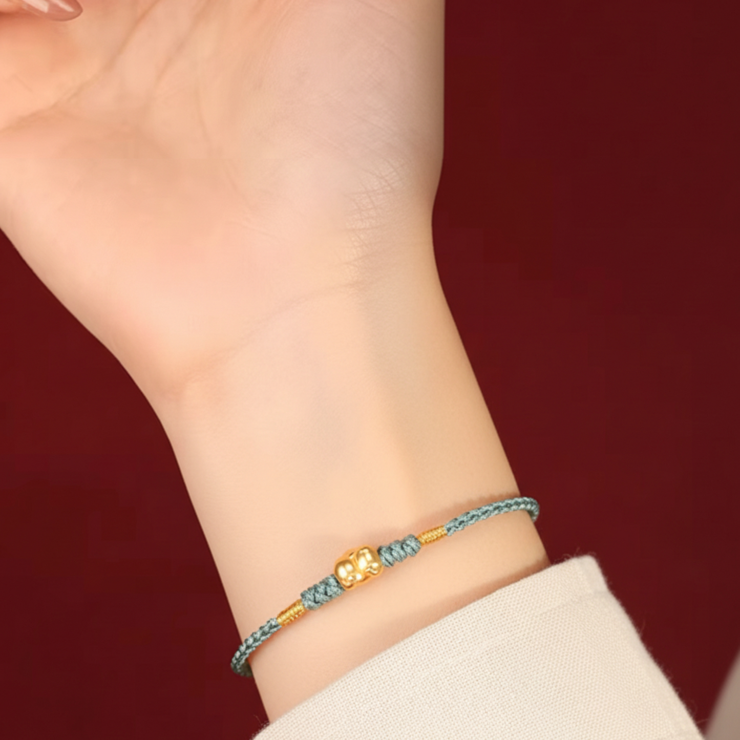 24k 999 Gold Chinese Zodiac Year of Horse Butt Fun Woven Red Rope Braided Bracelet