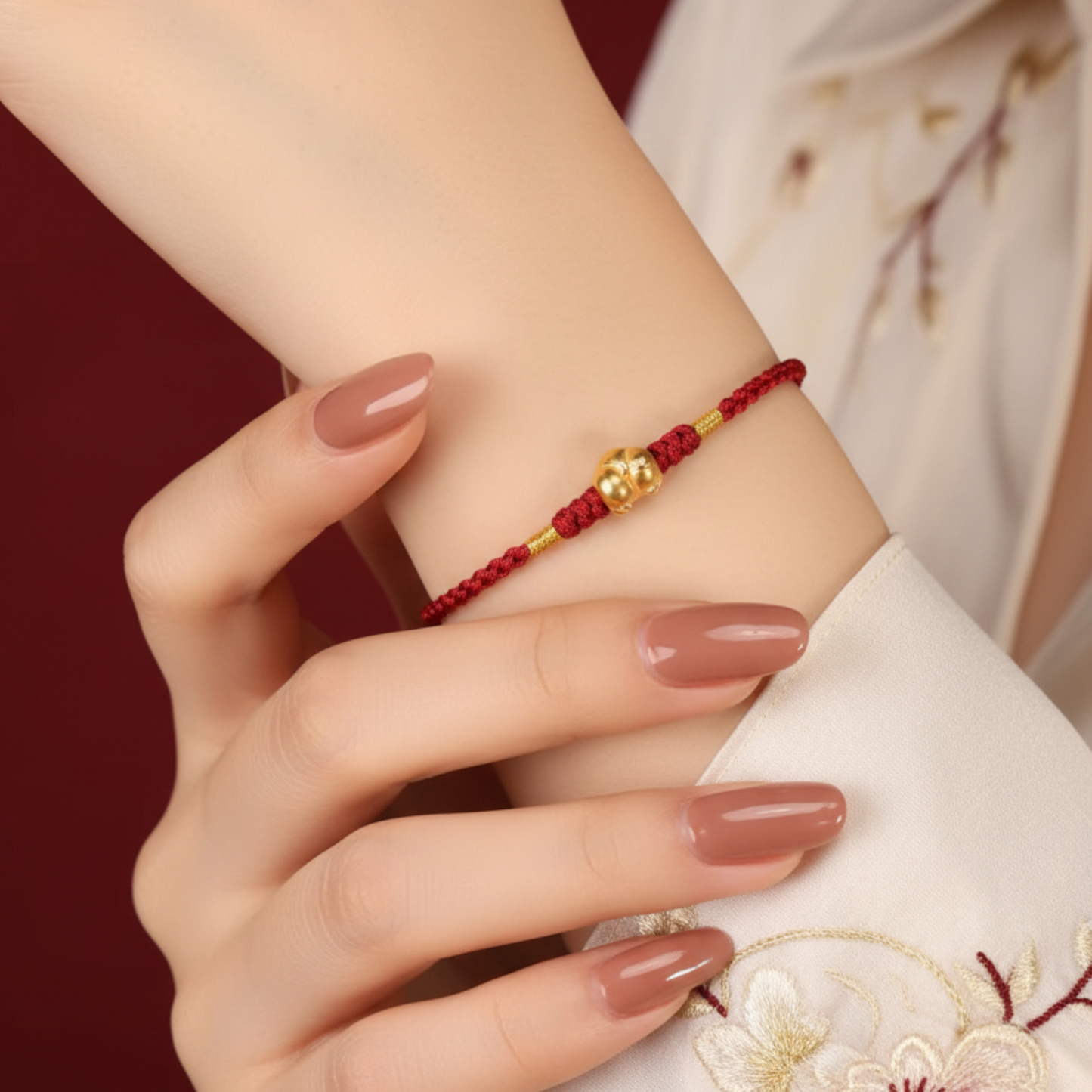 24k 999 Gold Chinese Zodiac Year of Horse Butt Fun Woven Red Rope Braided Bracelet