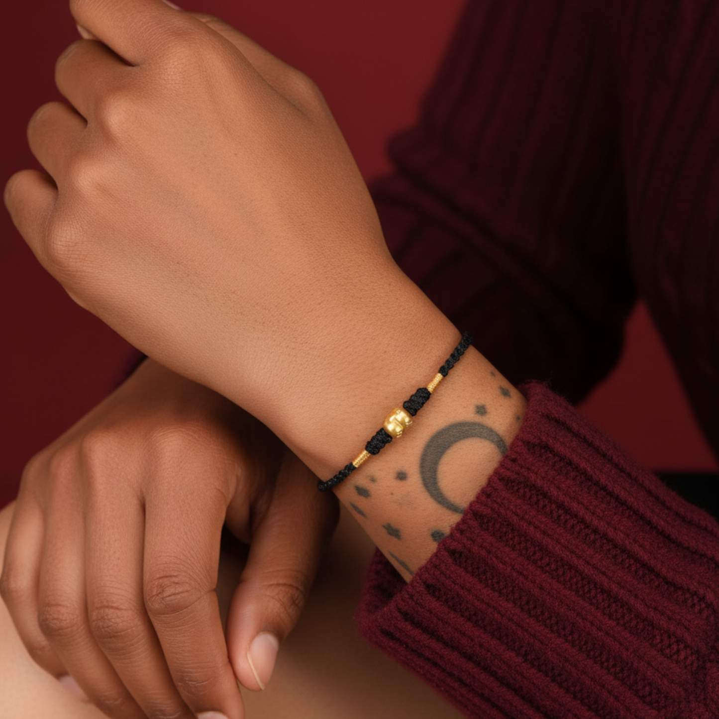 24k 999 Gold Chinese Zodiac Year of Horse Butt Fun Woven Red Rope Braided Bracelet