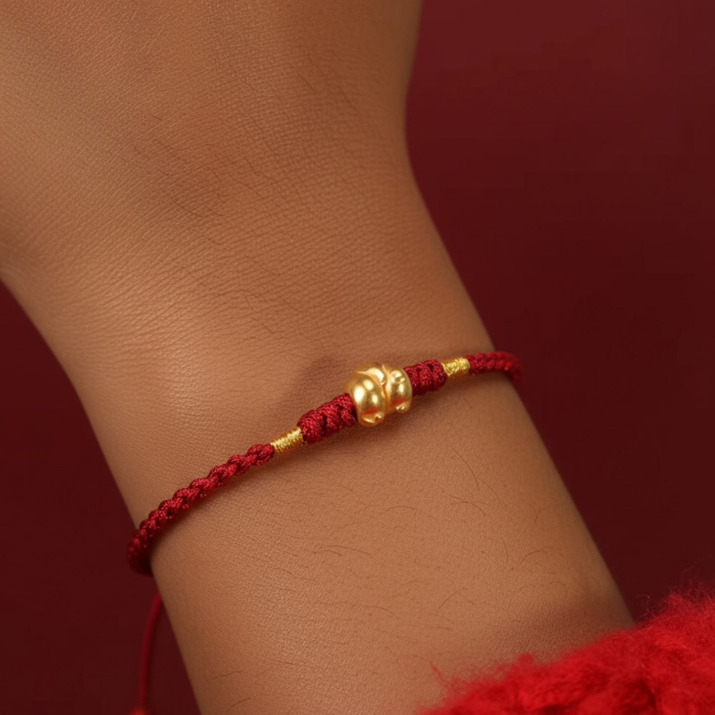 24k 999 Gold Chinese Zodiac Year of Horse Butt Fun Woven Red Rope Braided Bracelet