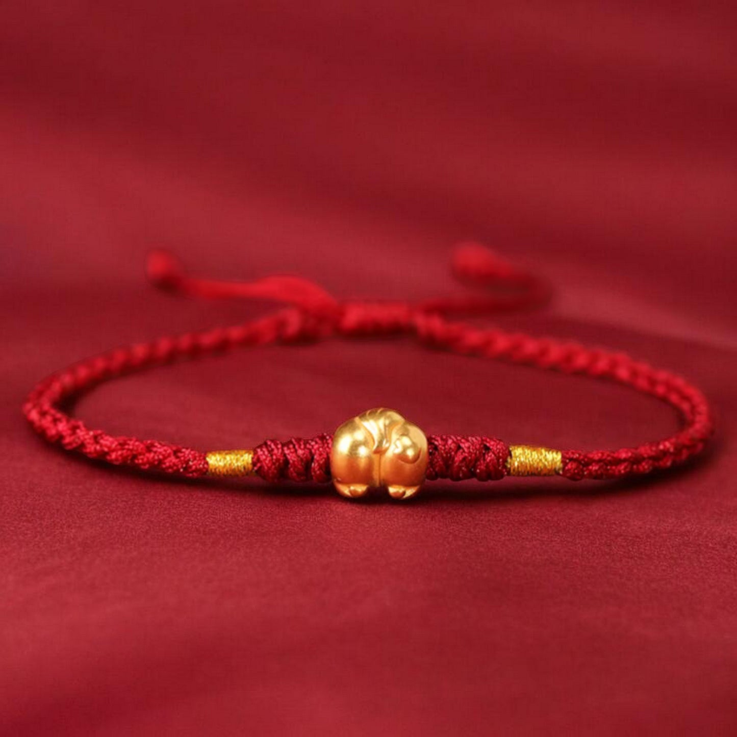 24k 999 Gold Chinese Zodiac Year of Horse Butt Fun Woven Red Rope Braided Bracelet