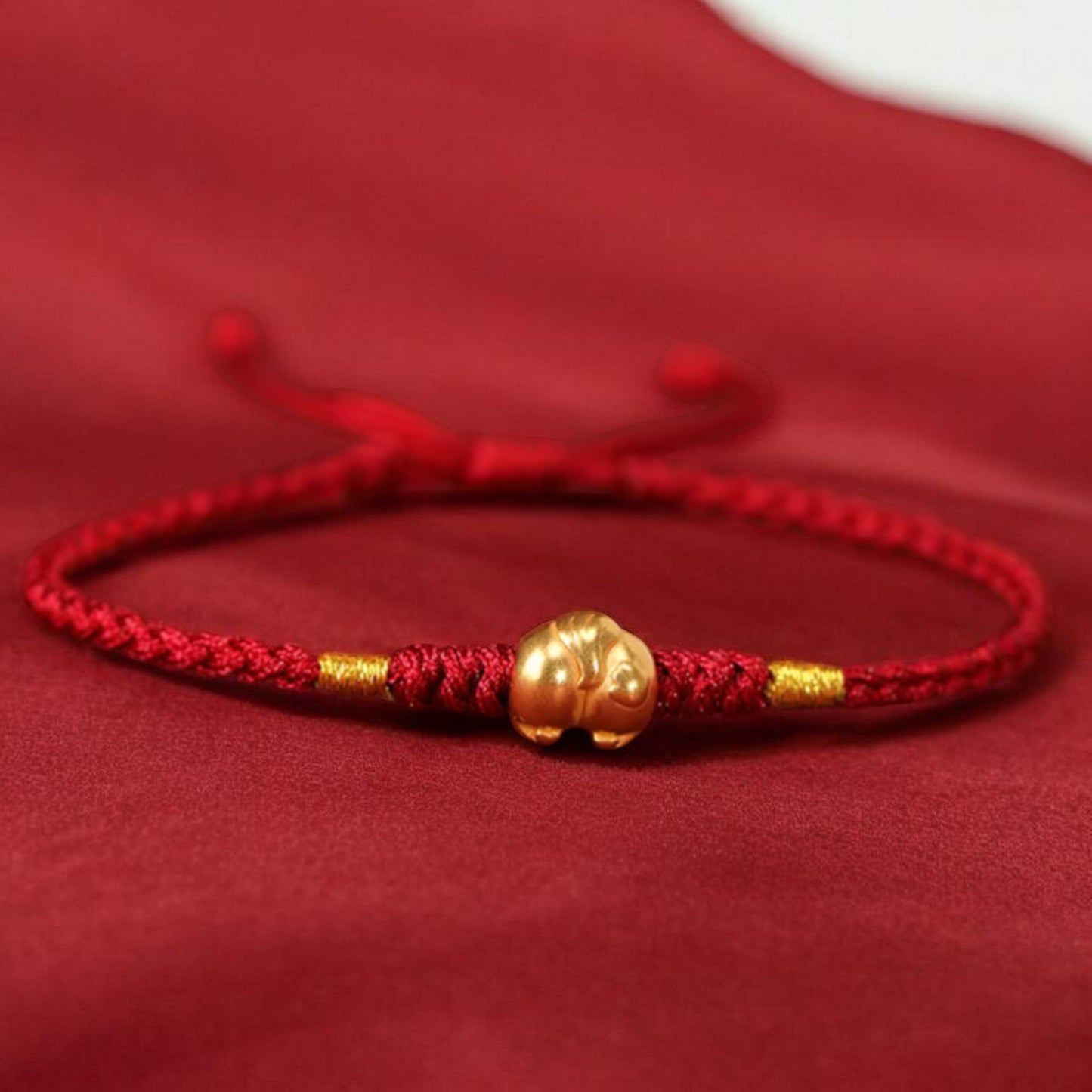 24k 999 Gold Chinese Zodiac Year of Horse Butt Fun Woven Red Rope Braided Bracelet