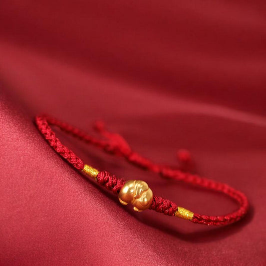 24k 999 Gold Chinese Zodiac Year of Horse Butt Fun Woven Red Rope Braided Bracelet