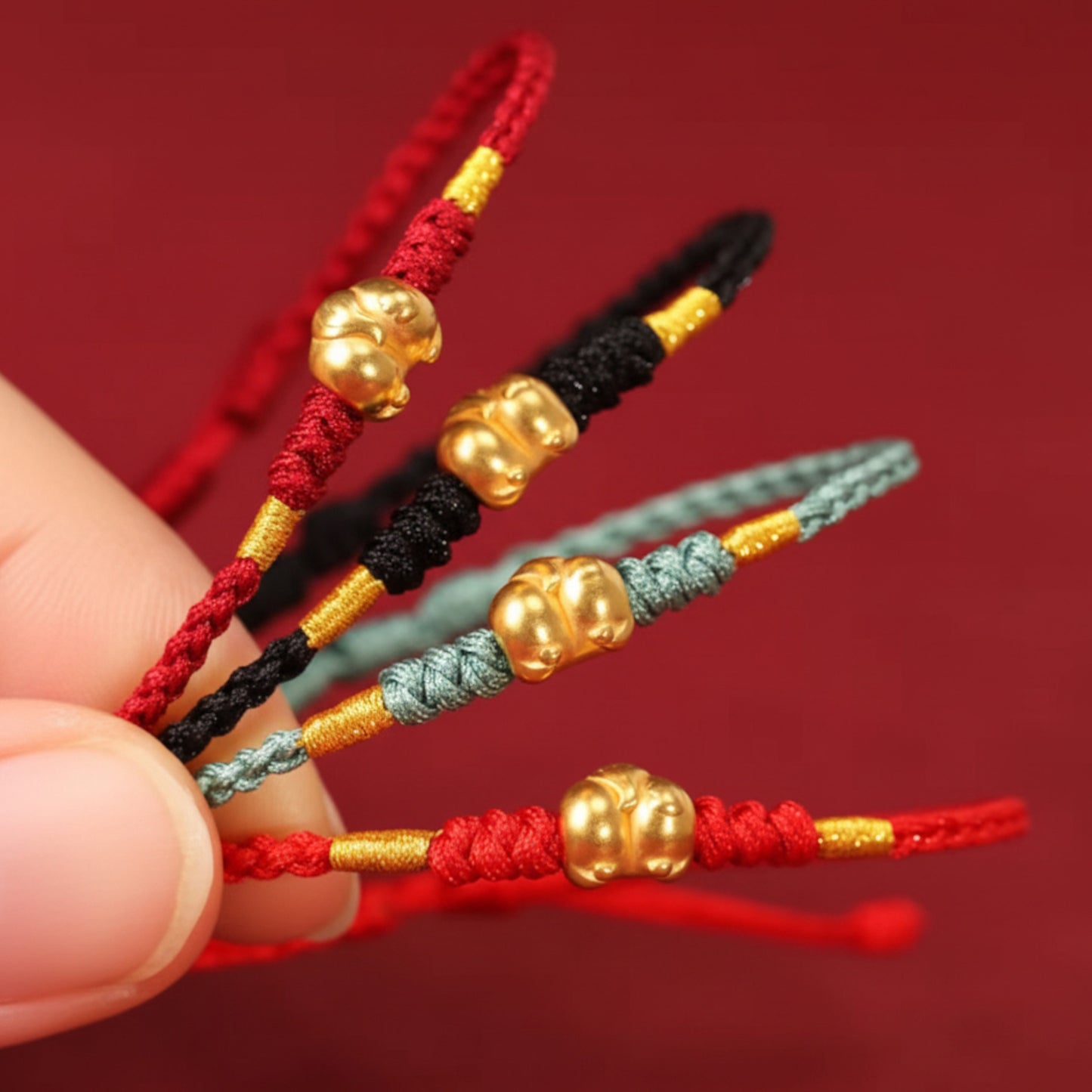 24k 999 Gold Chinese Zodiac Year of Horse Butt Fun Woven Red Rope Braided Bracelet