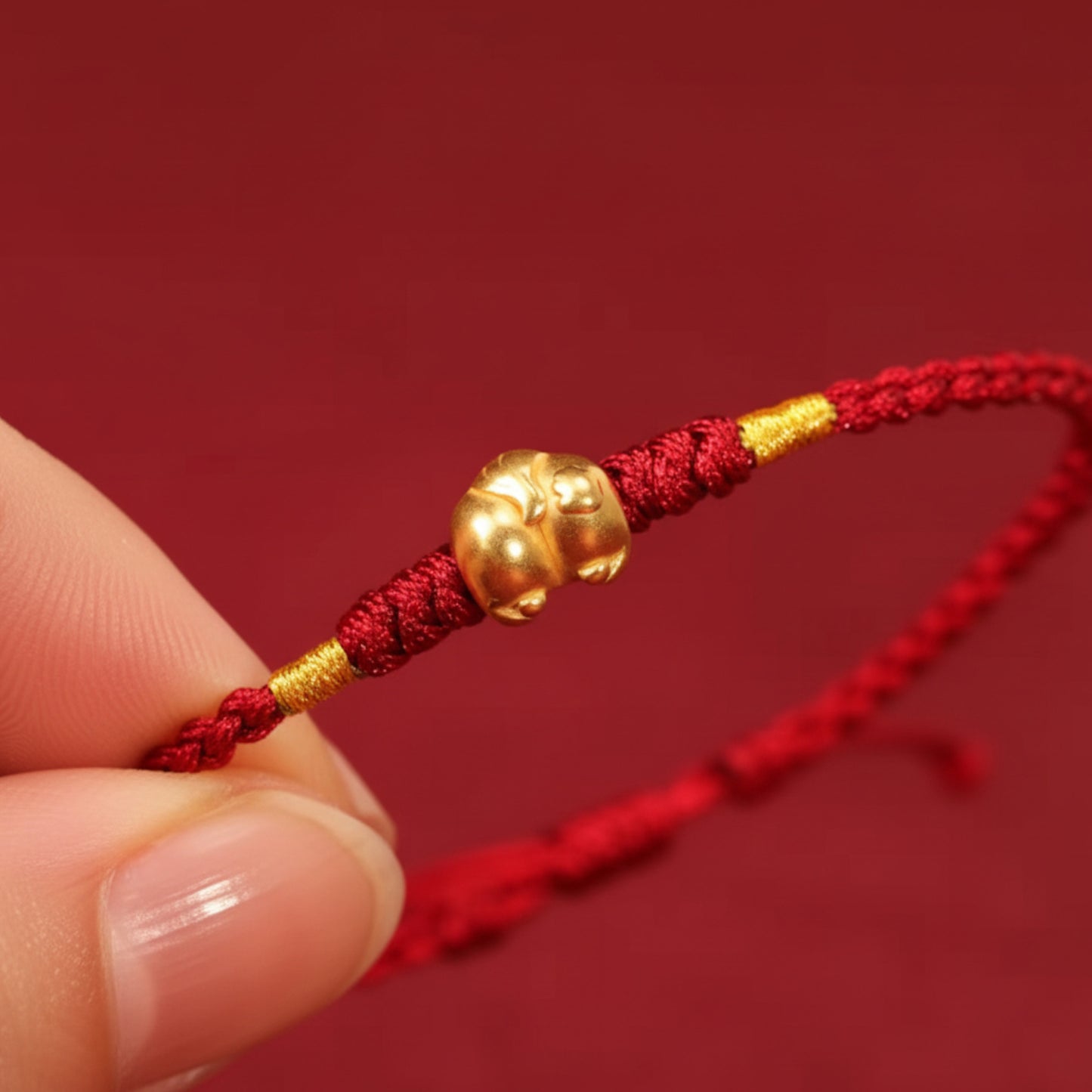 24k 999 Gold Chinese Zodiac Year of Horse Butt Fun Woven Red Rope Braided Bracelet