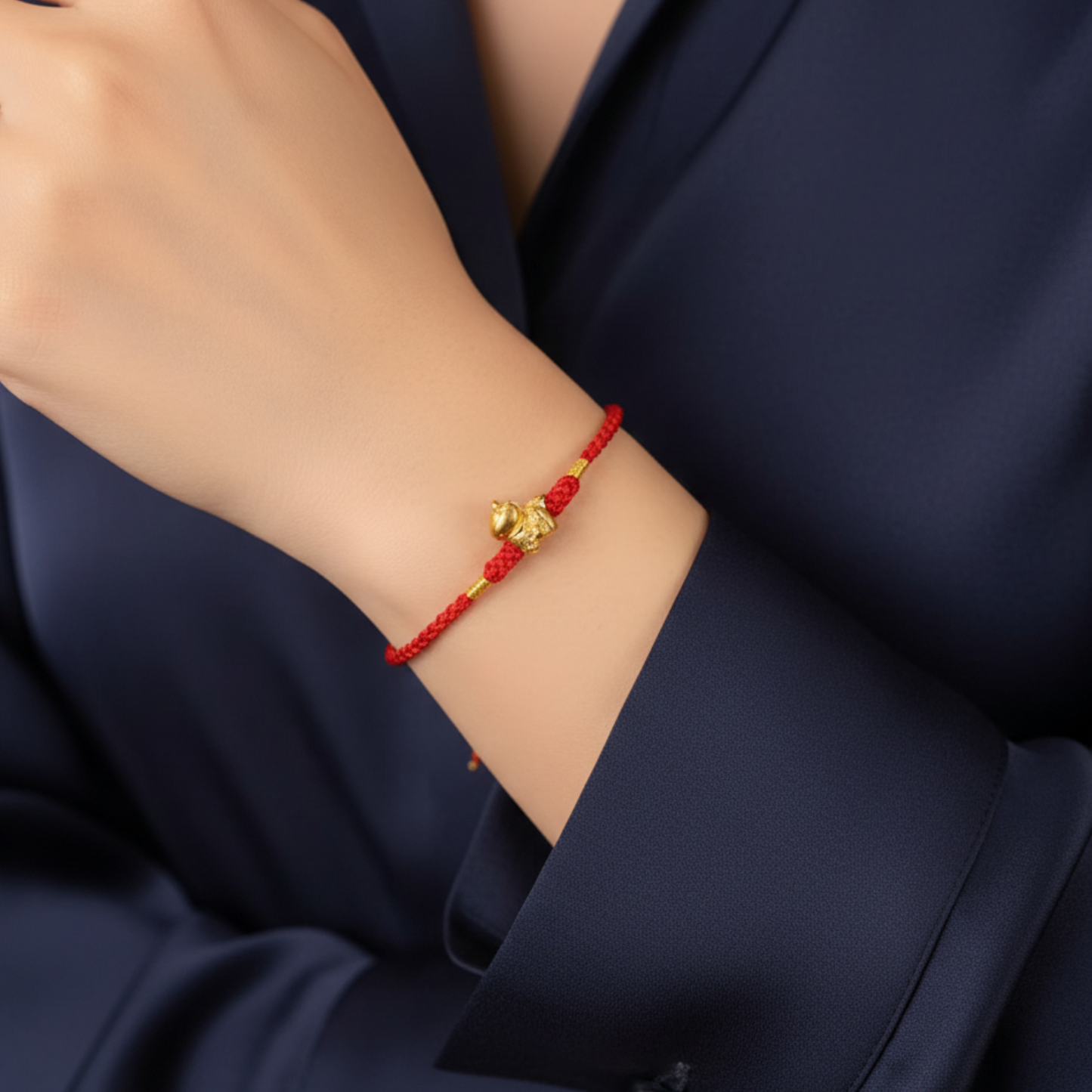 24k 999 Gold Chinese Zodiac Year of Horse Woven Red Rope Braided Bracelet