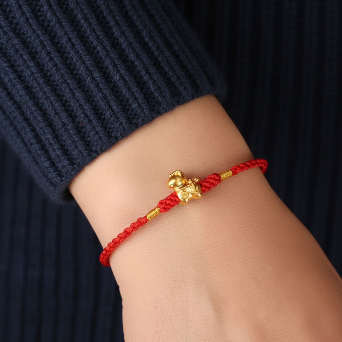 24k 999 Gold Chinese Zodiac Year of Horse Woven Red Rope Braided Bracelet