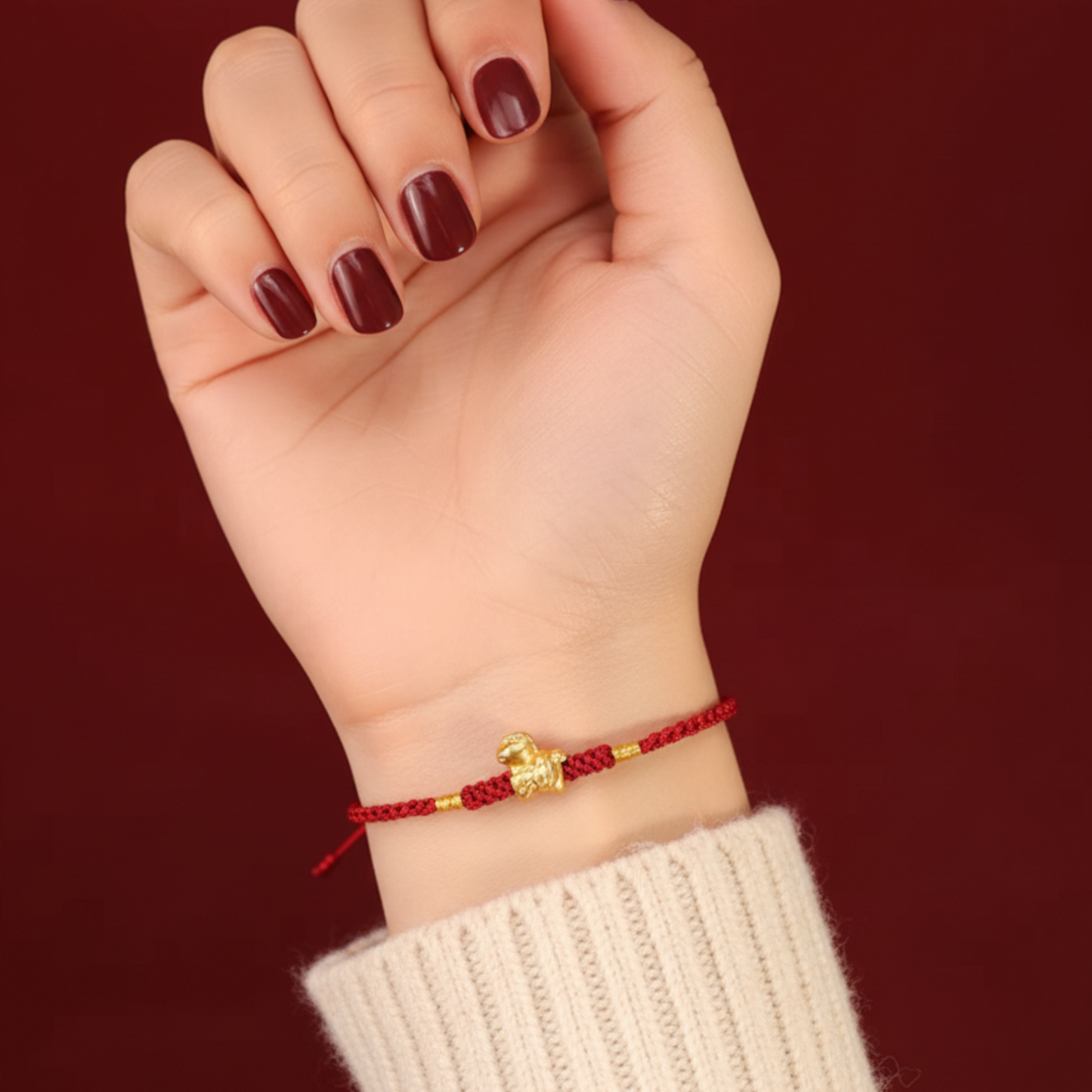24k 999 Gold Chinese Zodiac Year of Horse Woven Red Rope Braided Bracelet
