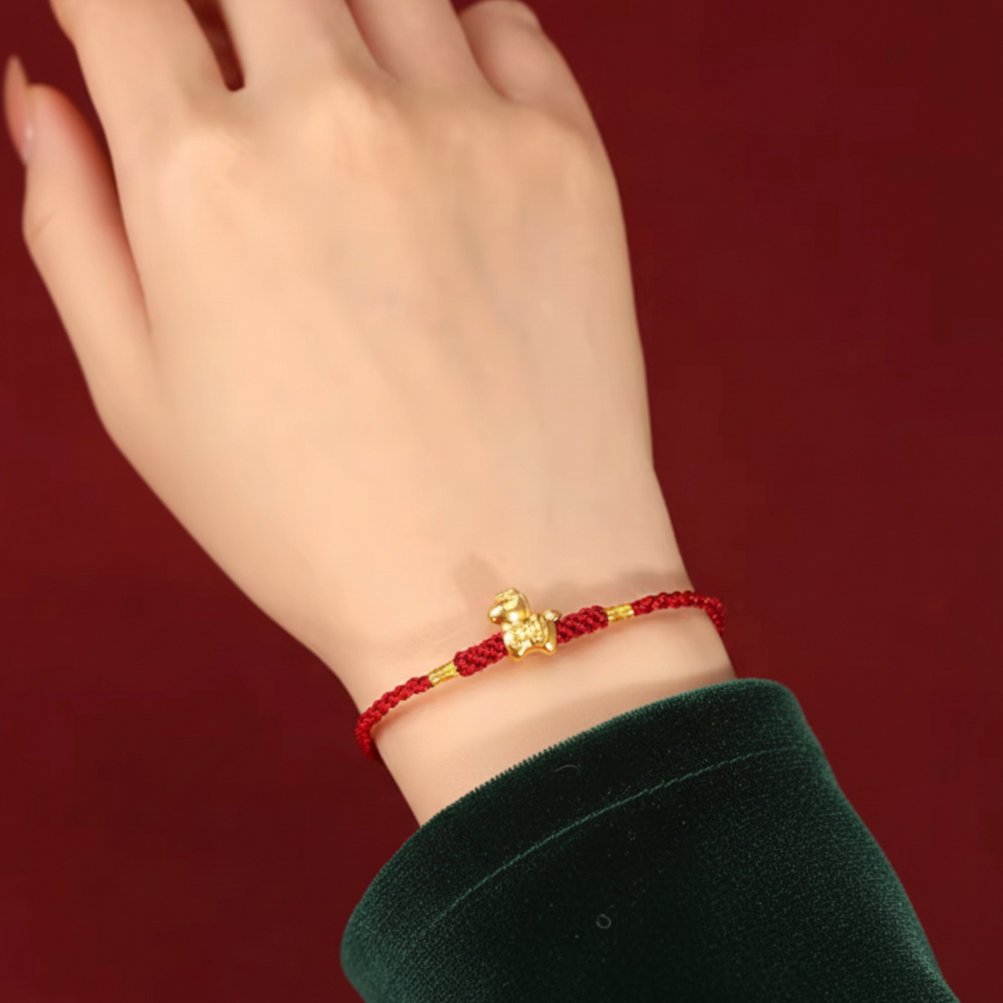 24k 999 Gold Chinese Zodiac Year of Horse Woven Red Rope Braided Bracelet