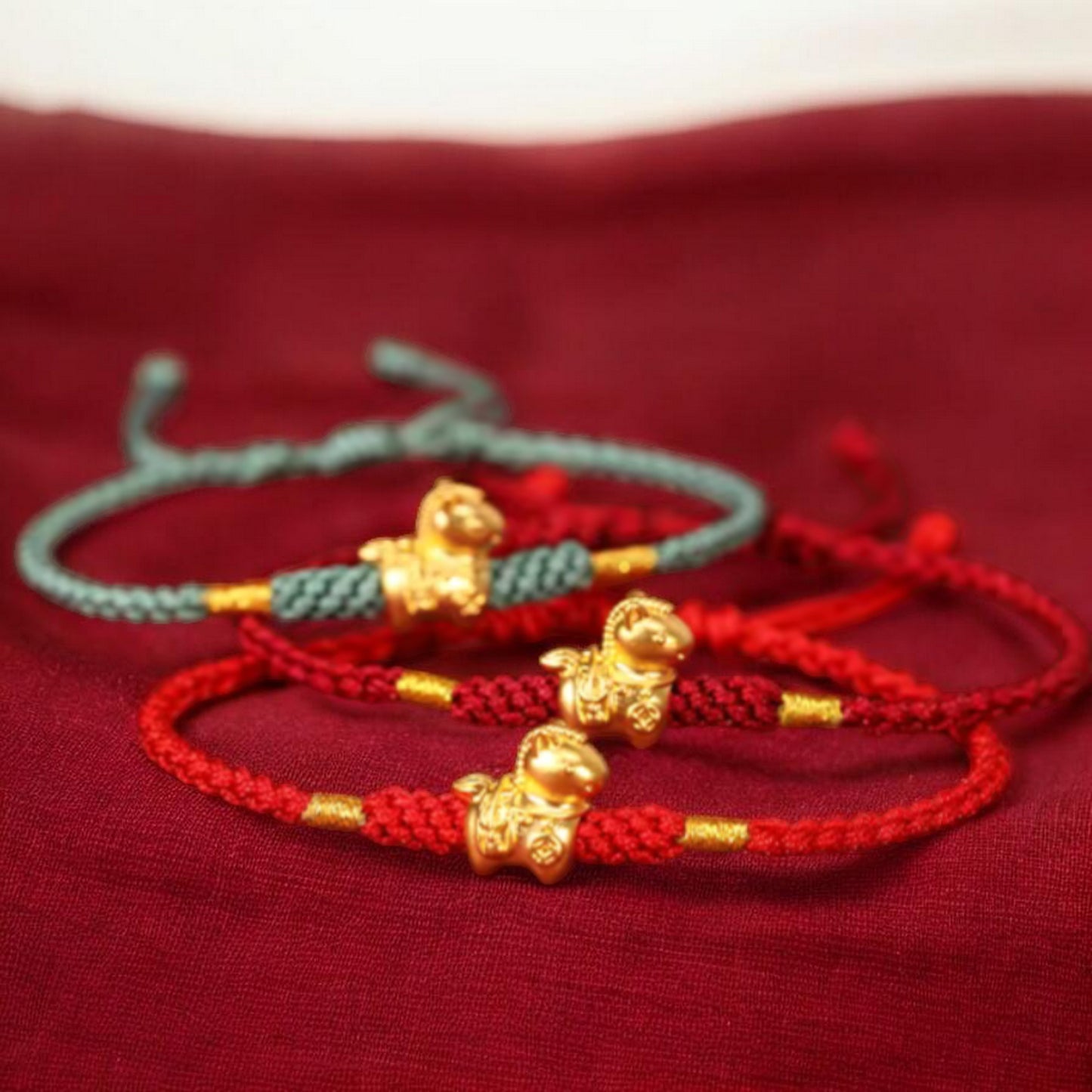 24k 999 Gold Chinese Zodiac Year of Horse Woven Red Rope Braided Bracelet