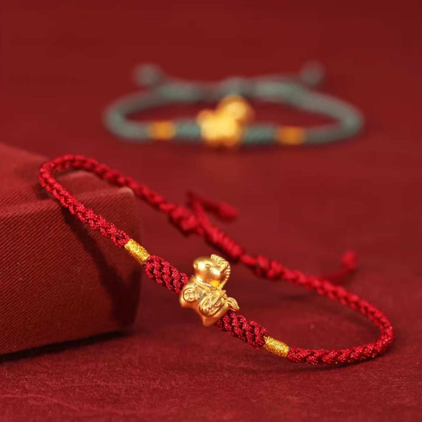 24k 999 Gold Chinese Zodiac Year of Horse Woven Red Rope Braided Bracelet
