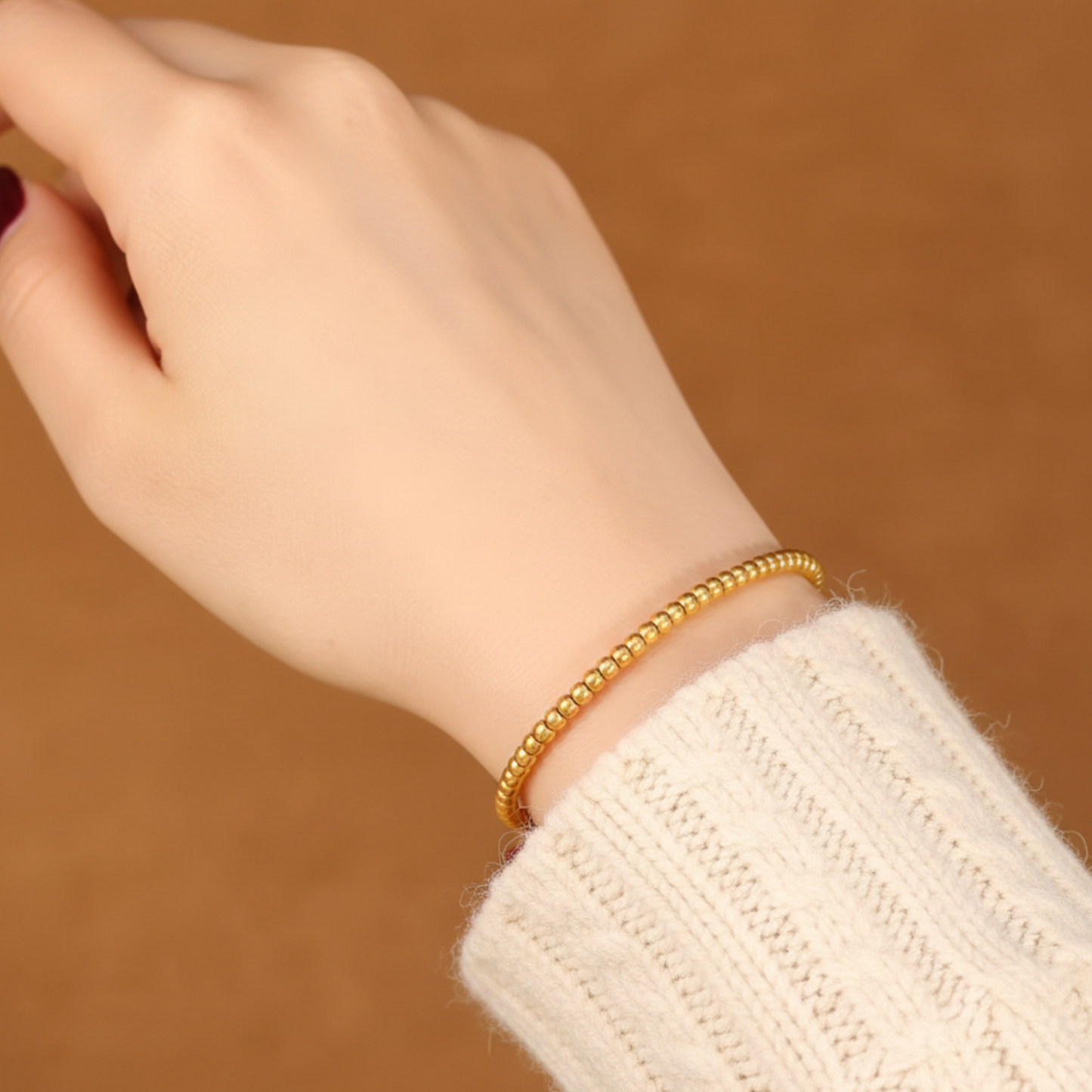 24k 999 Gold Beads Woven Red Rope Braided Bracelet