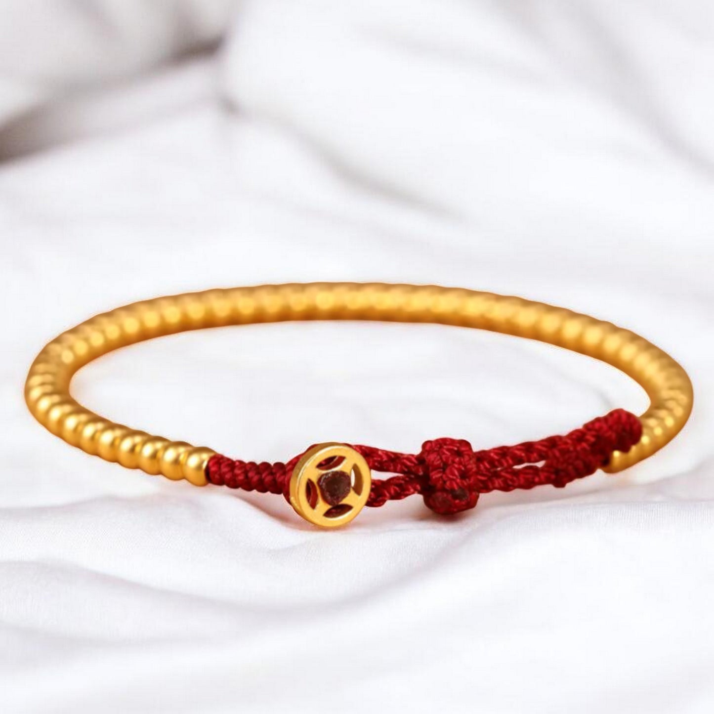 24k 999 Gold Beads Woven Red Rope Braided Bracelet