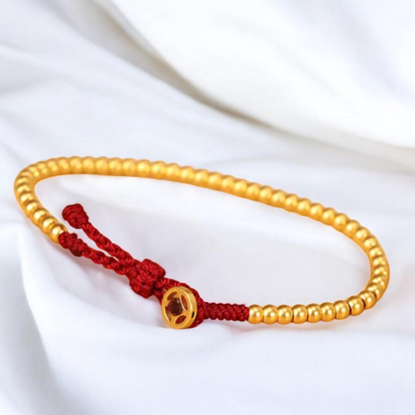 24k 999 Gold Beads Woven Red Rope Braided Bracelet