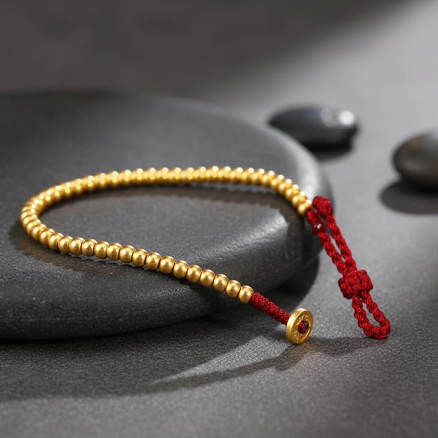 24k 999 Gold Beads Woven Red Rope Braided Bracelet