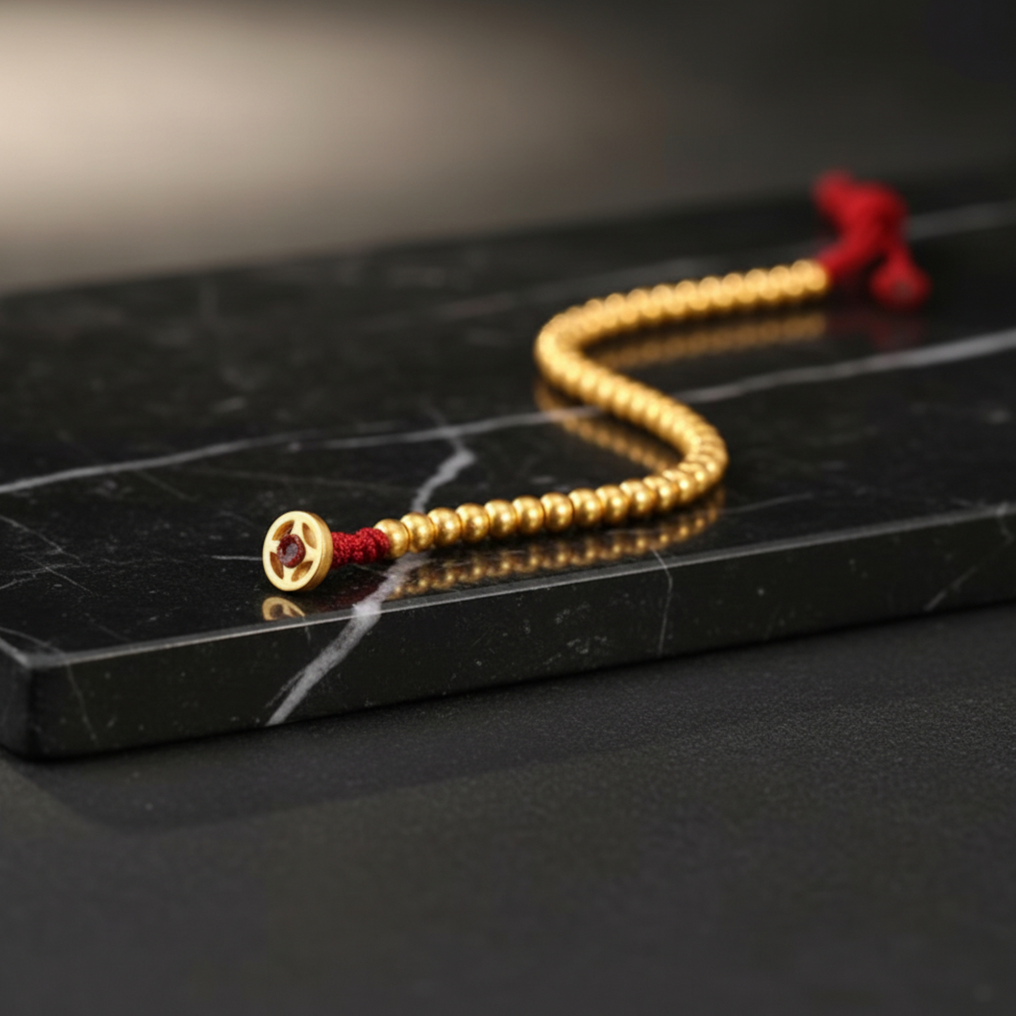 24k 999 Gold Beads Woven Red Rope Braided Bracelet