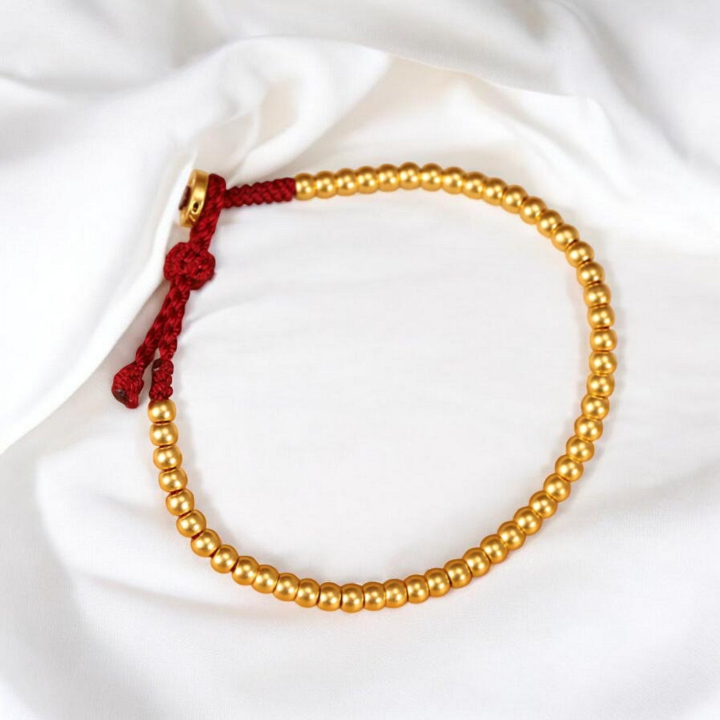 24k 999 Gold Beads Woven Red Rope Braided Bracelet