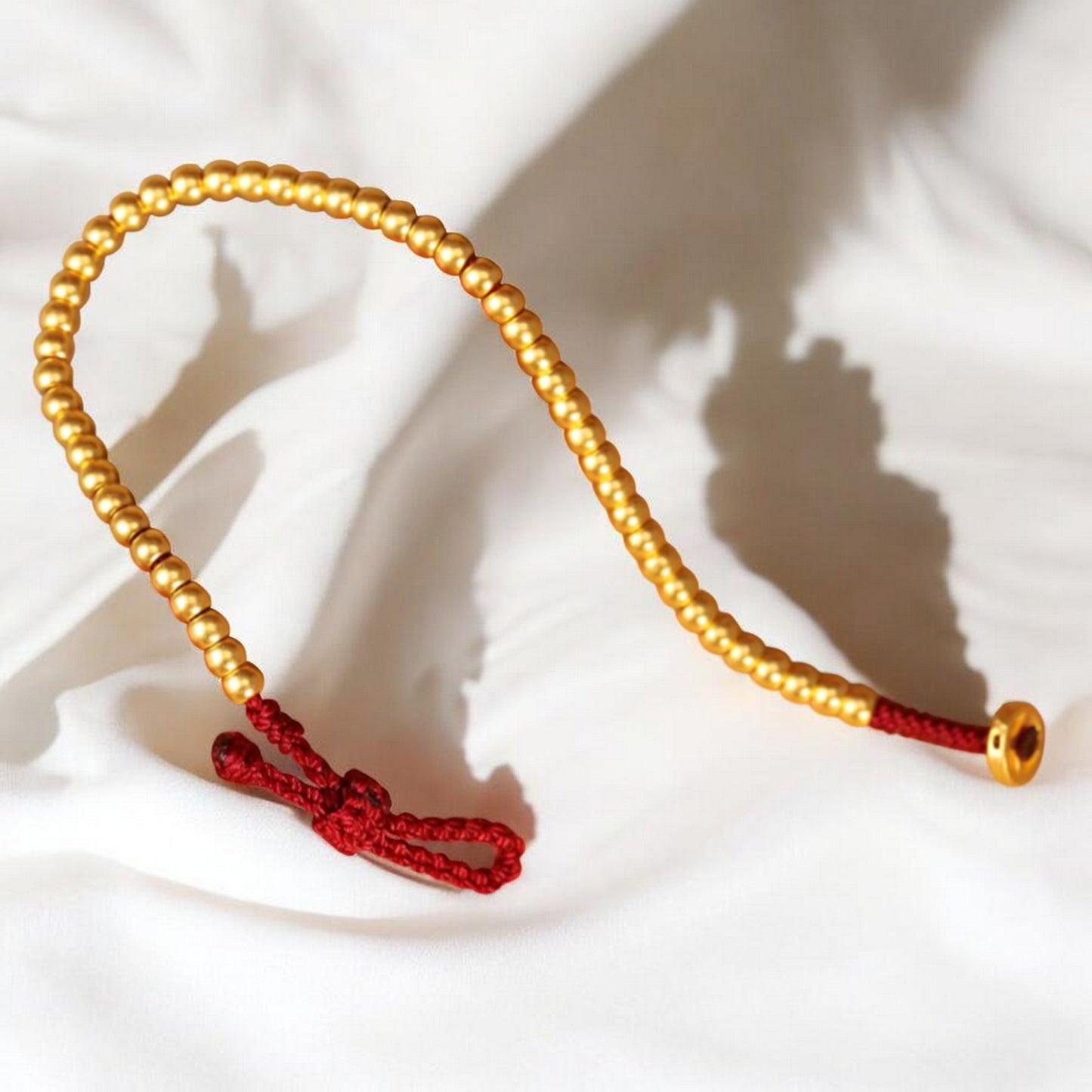 24k 999 Gold Beads Woven Red Rope Braided Bracelet
