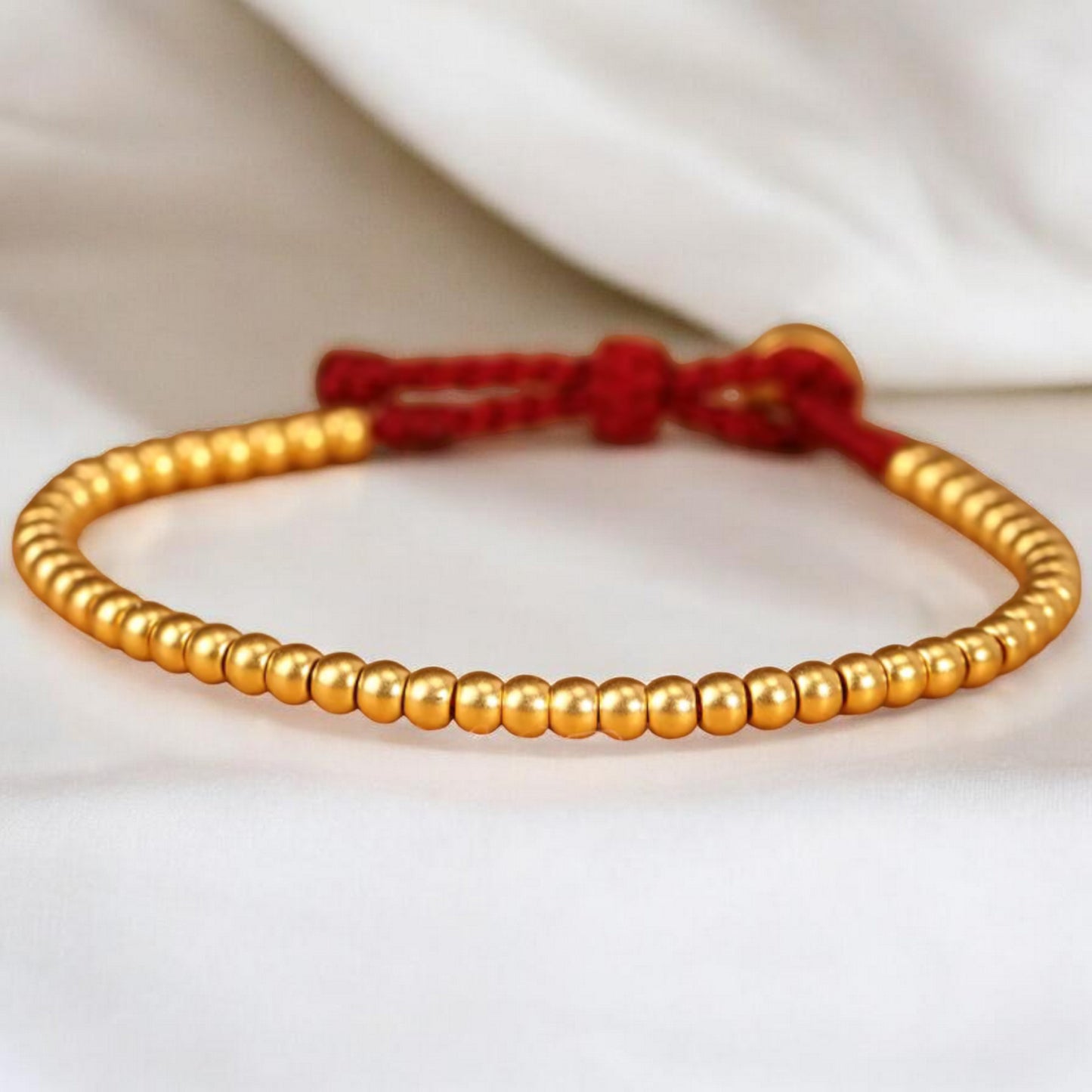 24k 999 Gold Beads Woven Red Rope Braided Bracelet