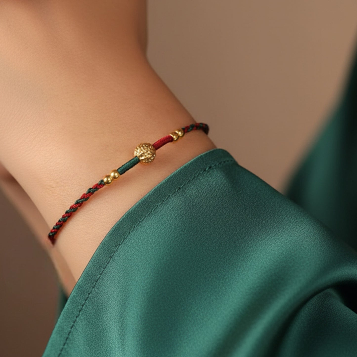 24k 999 Gold Walnut Charm Woven Red Rope Braided Bracelet