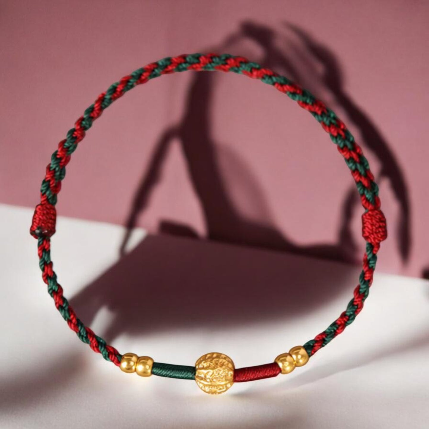 24k 999 Gold Walnut Charm Woven Red Rope Braided Bracelet