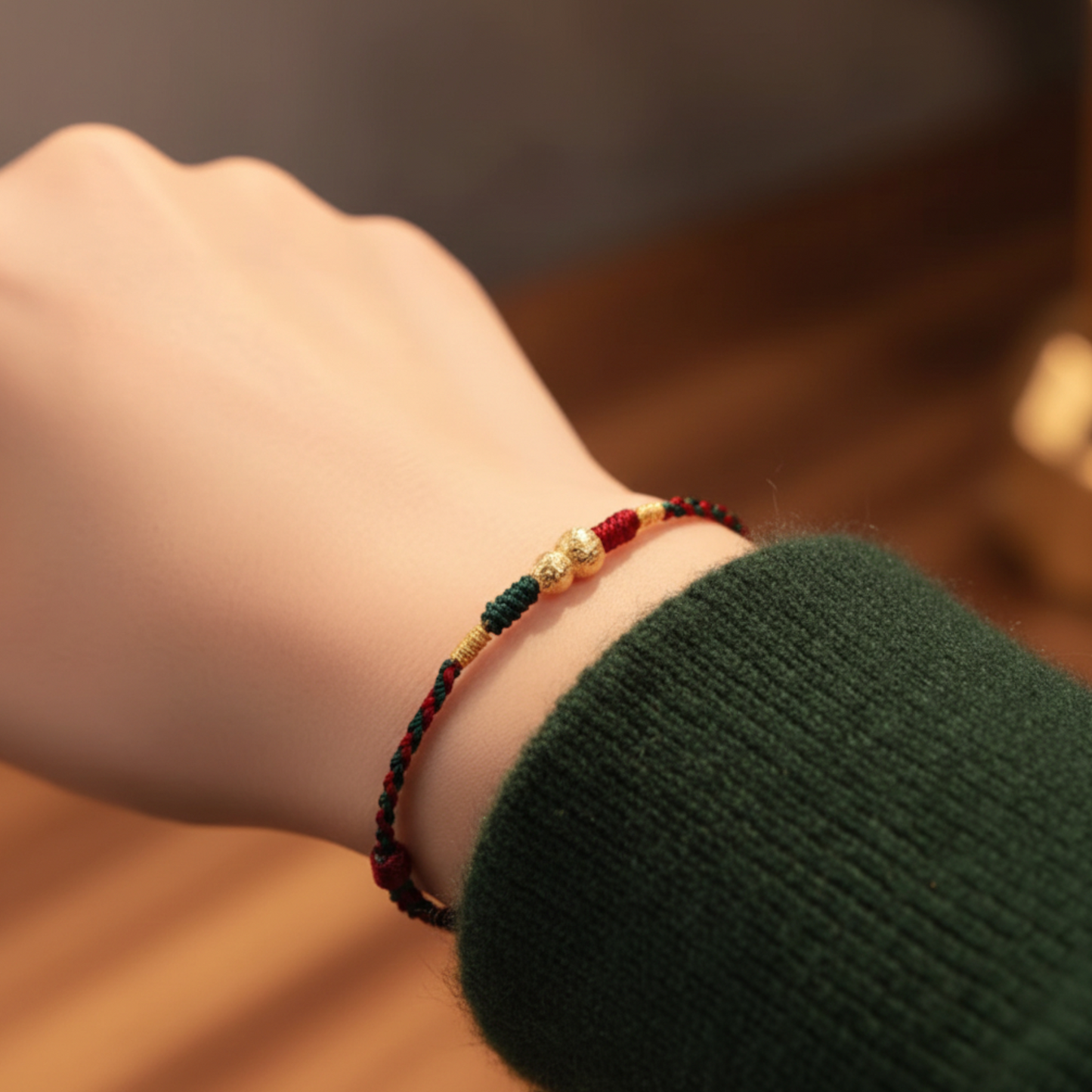 18K Gold Gourd Charm Woven Red Rope Braided Bracelet