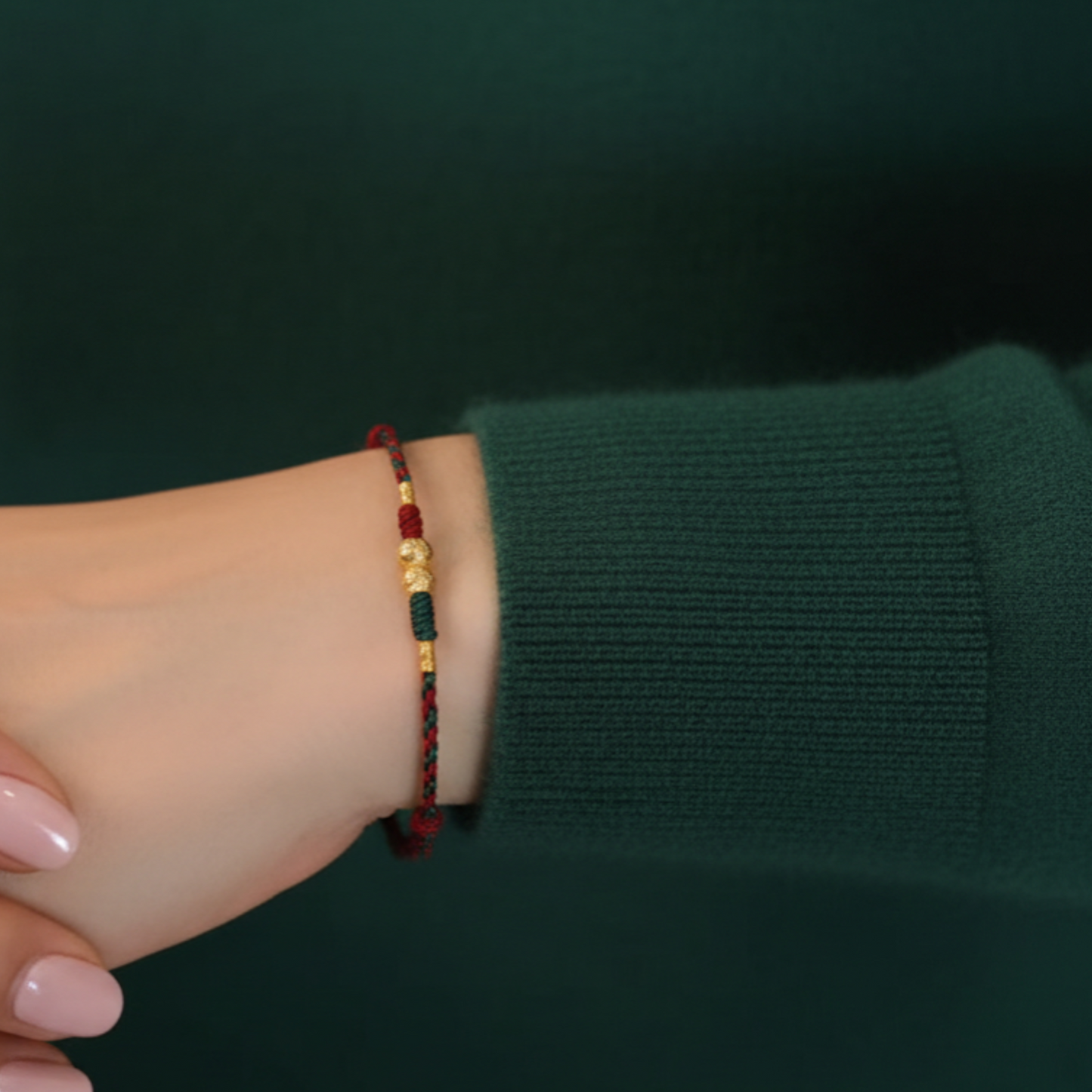 18K Gold Gourd Charm Woven Red Rope Braided Bracelet