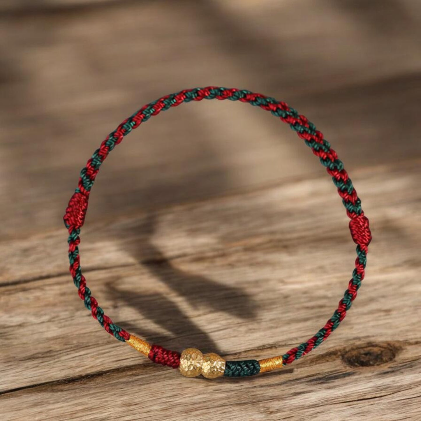 18K Gold Gourd Charm Woven Red Rope Braided Bracelet