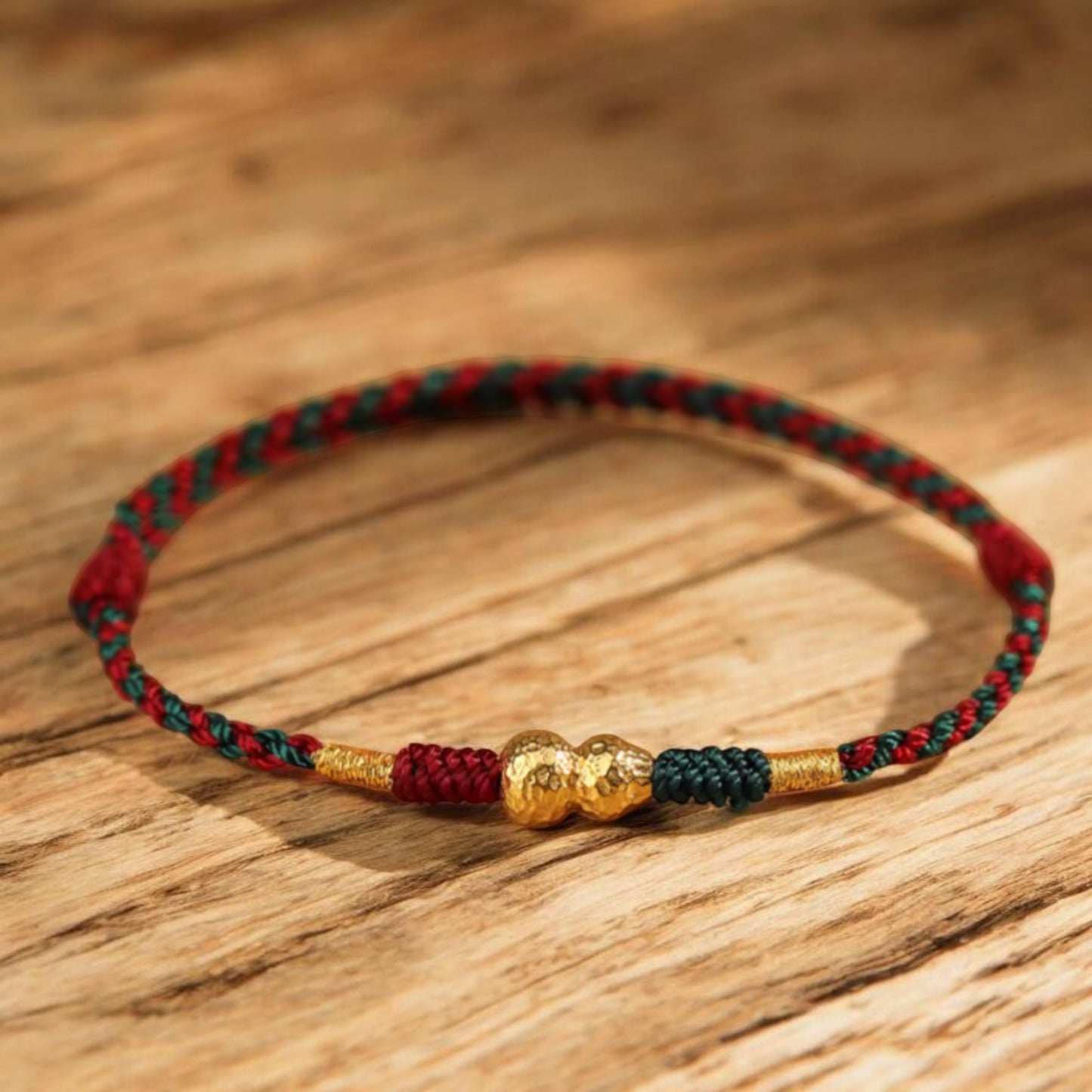 18K Gold Gourd Charm Woven Red Rope Braided Bracelet