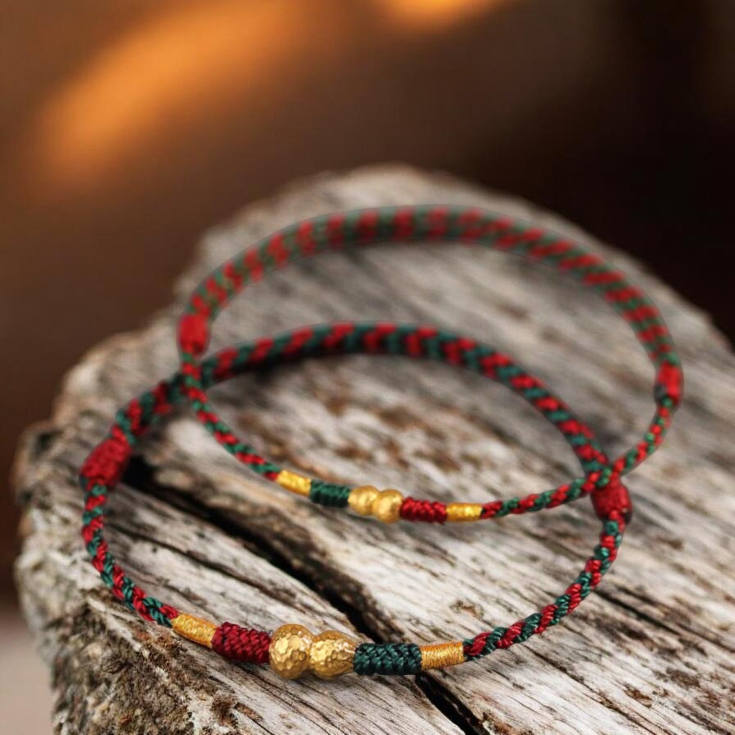 18K Gold Gourd Charm Woven Red Rope Braided Bracelet