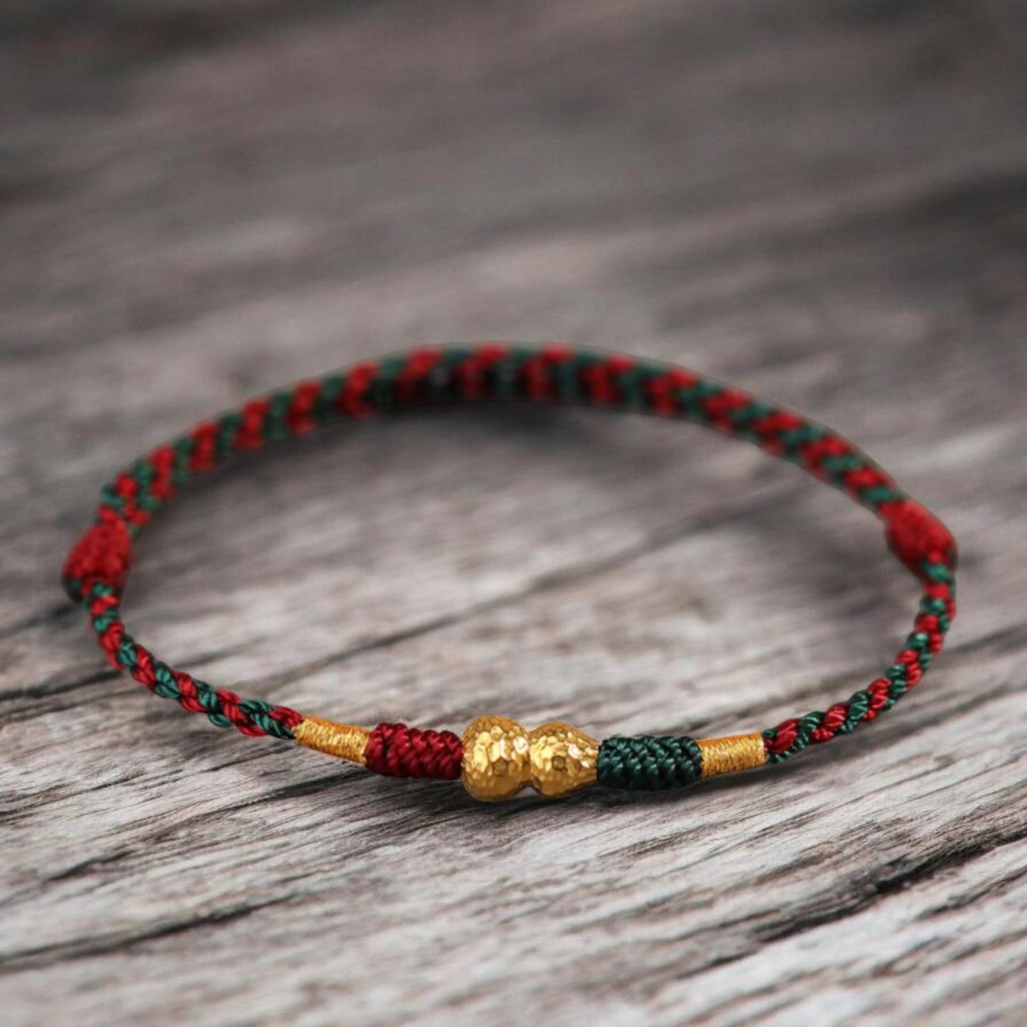 18K Gold Gourd Charm Woven Red Rope Braided Bracelet