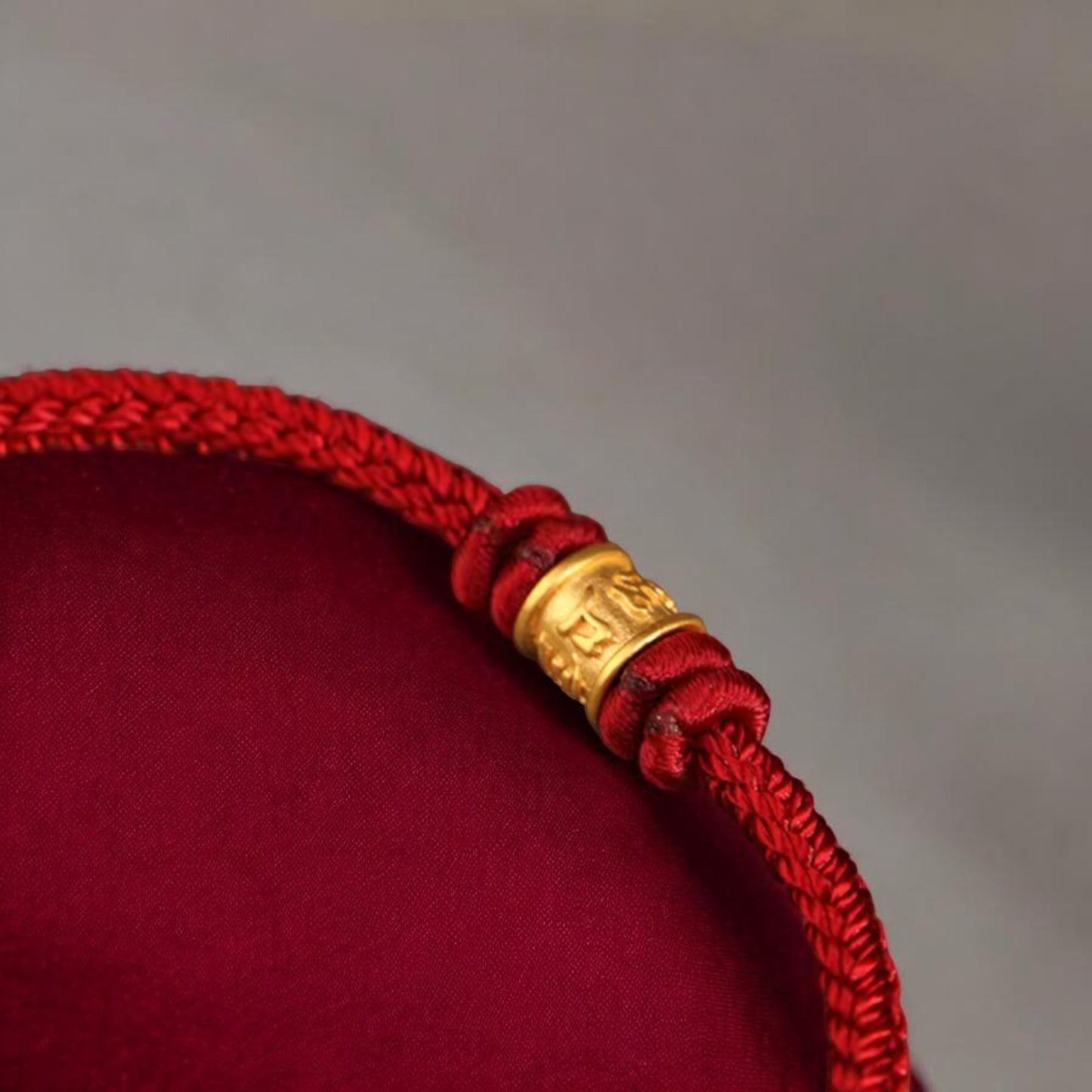 24K 999 Gold Om Mani Padme Hum Charm Woven Red Rope Braided Bracelet