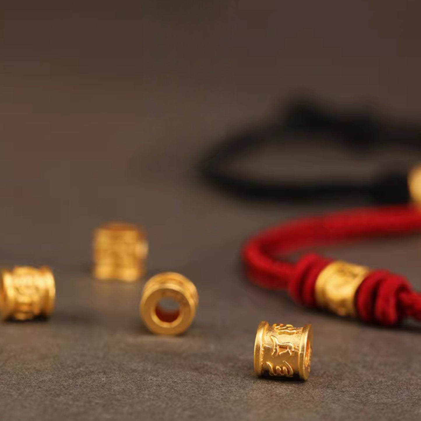 24K 999 Gold Om Mani Padme Hum Charm Woven Red Rope Braided Bracelet