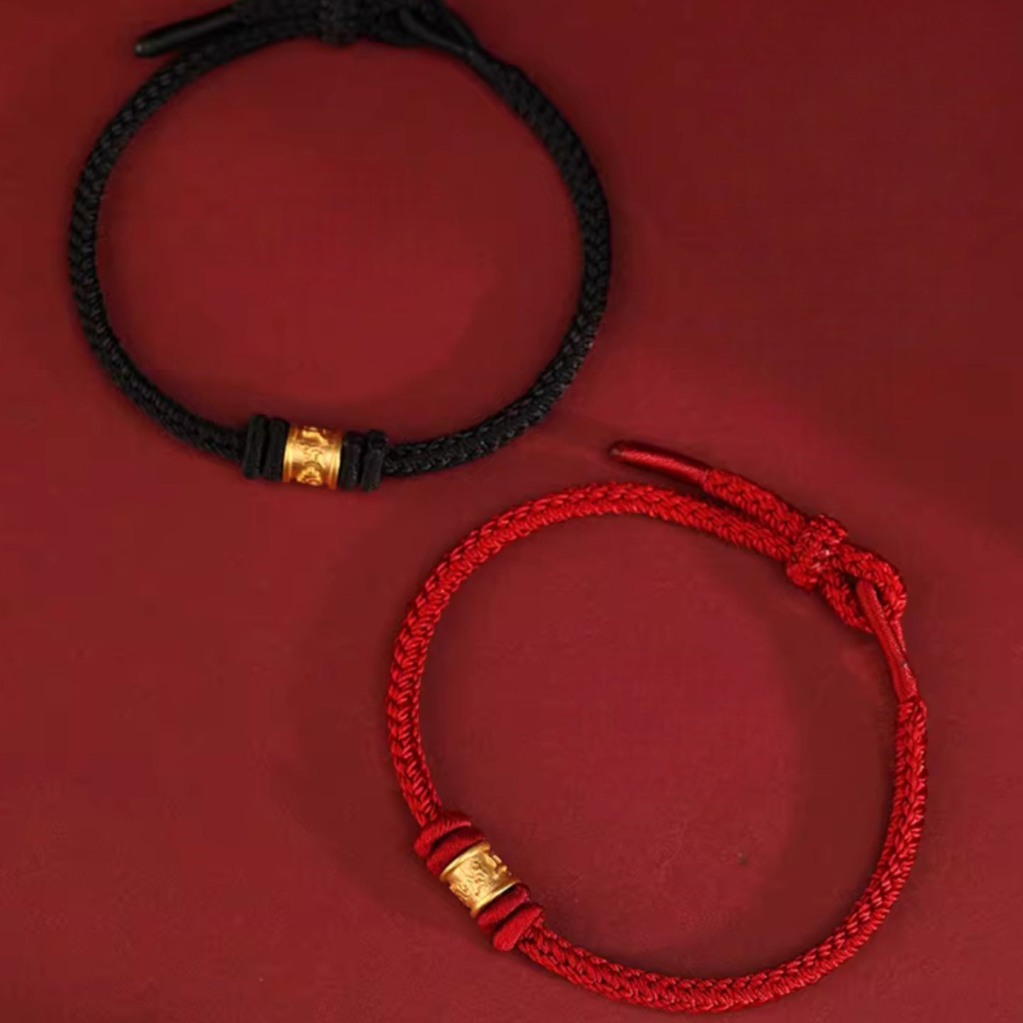 24K 999 Gold Om Mani Padme Hum Charm Woven Red Rope Braided Bracelet