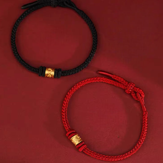 24K 999 Gold Om Mani Padme Hum Charm Woven Red Rope Braided Bracelet