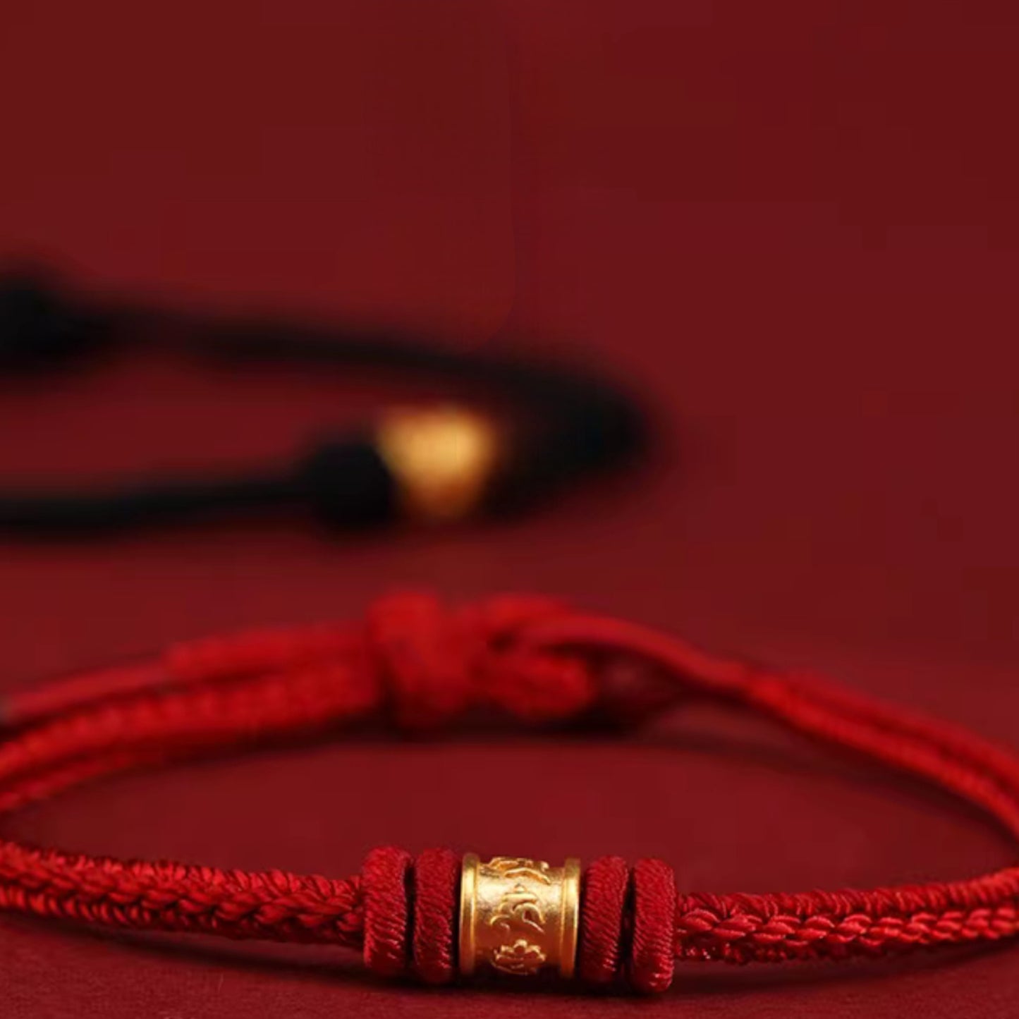 24K 999 Gold Om Mani Padme Hum Charm Woven Red Rope Braided Bracelet
